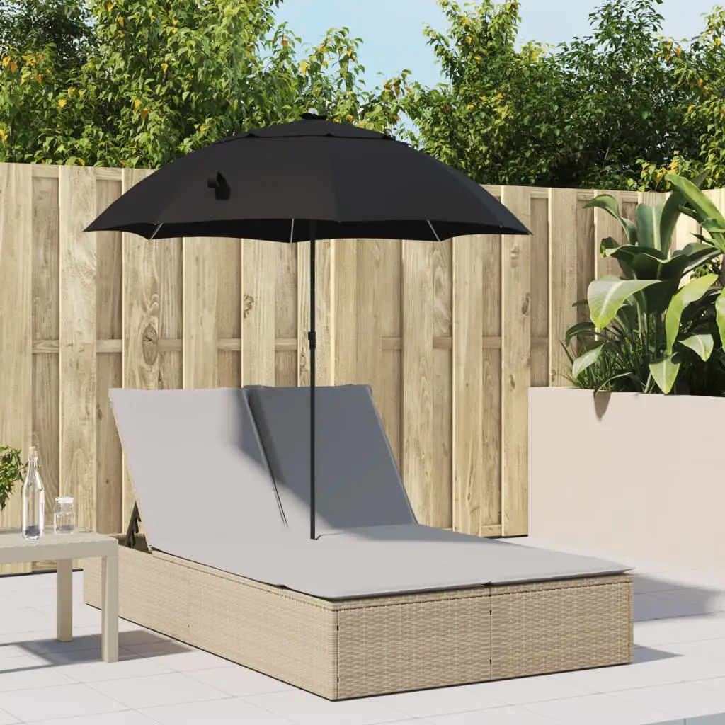 Lit de Jardin Double Poly Rotin Parasol Intégré Terrasse Beige – ComfortXL Outdoor Living