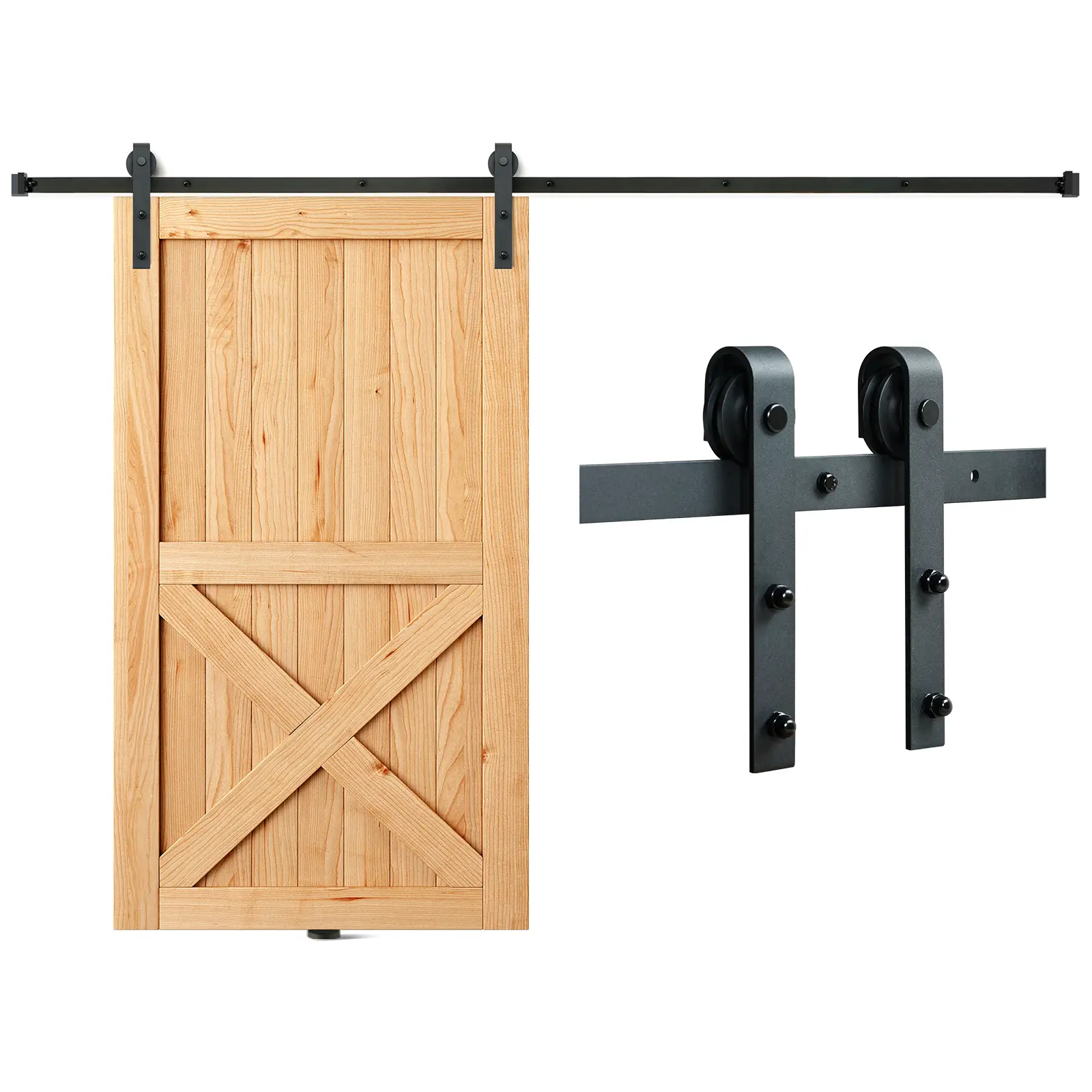 VEVOR Kit quincaillerie porte coulissante grange 244cm, pour porte simple 1.12-1.32m, charge 150kg.