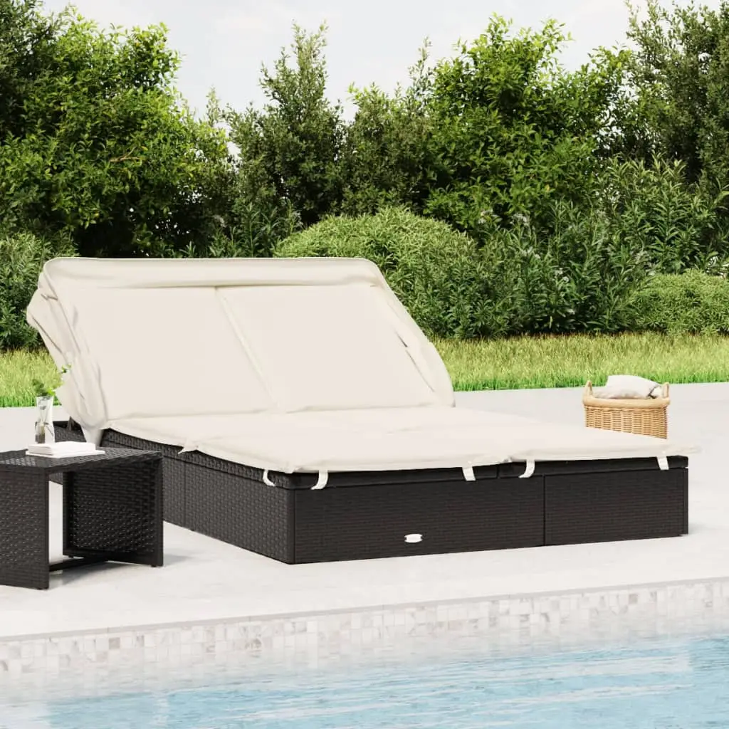 Lit de Soleil 2 Places avec Auvent Protection Solaire UV Jardin Noir – ComfortXL Outdoor Living