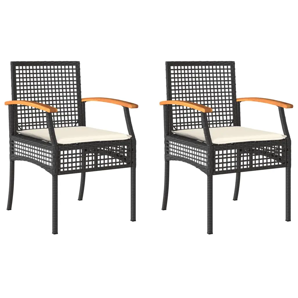Lot de 2 Chaises de jardin | Chaise d’extérieur coussins noir résine tressée acacia