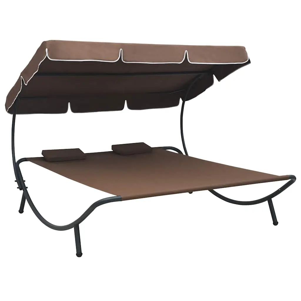 Lit de repos d’extérieur avec auvent et oreillers Marron vidaXL 48069