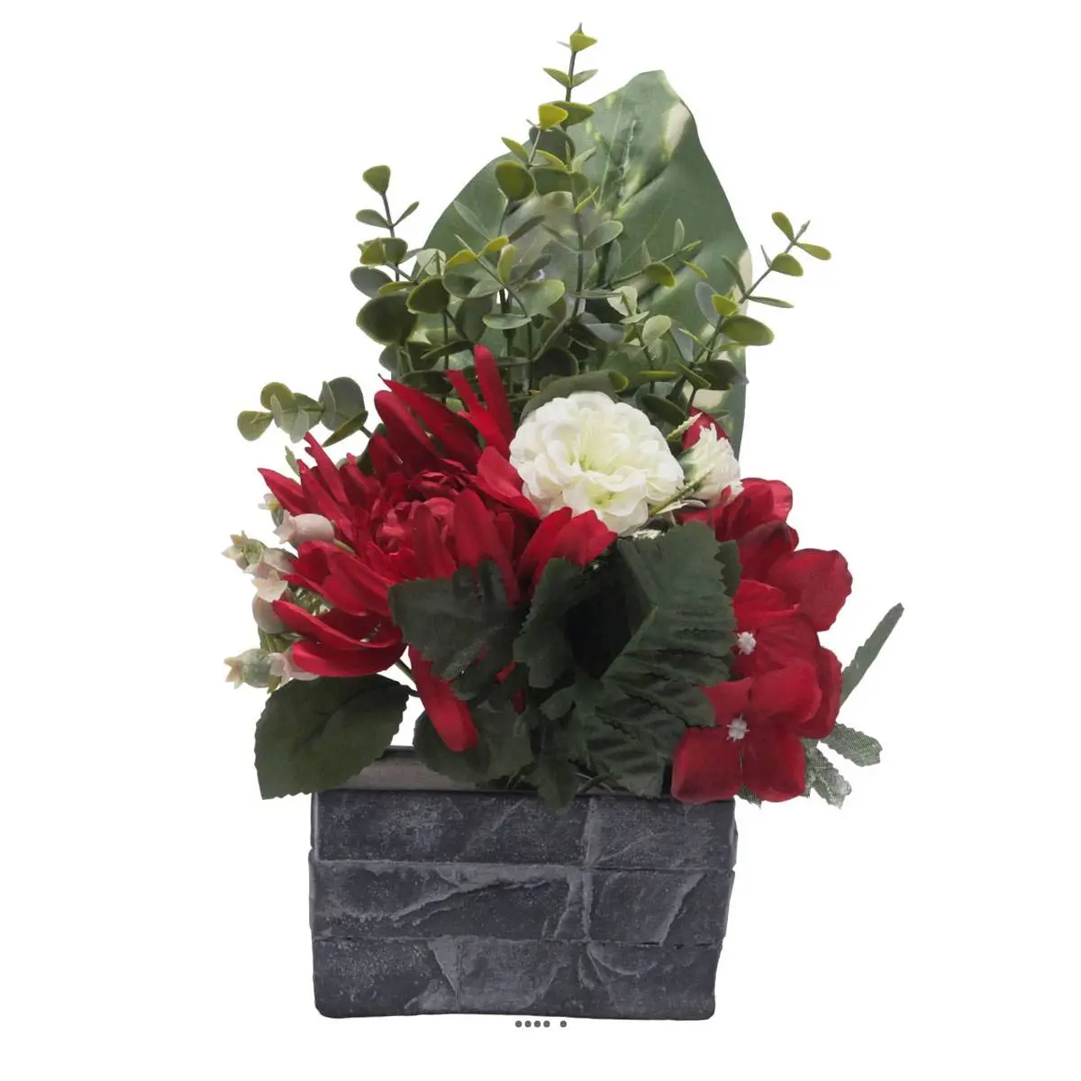jardinièrre pot beton Chrysanthème, Hortensia, Dahlia et eucalyptus Rouge – couleur: Rouge