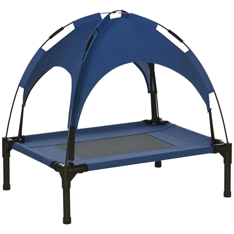 Lit Chien Surélevé Métal Extérieur Avec Pare-Soleil Tissu Respirant 61x46cm Bleu – ComfortXL Pet Living