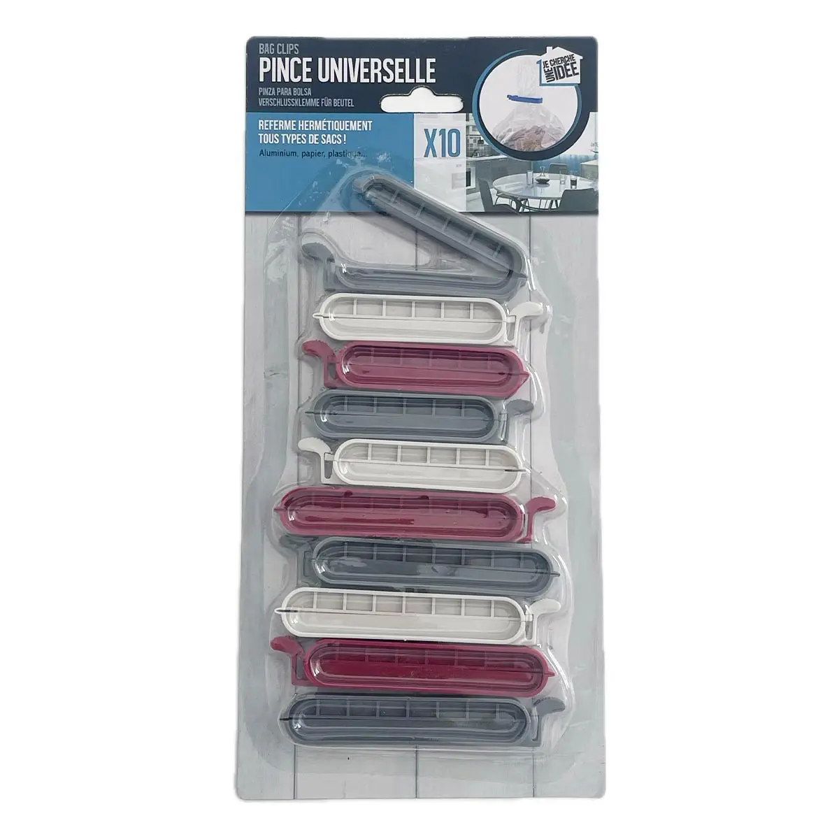 Lot de 10 Pinces «Ferme Sachet» 10cm Multicolore