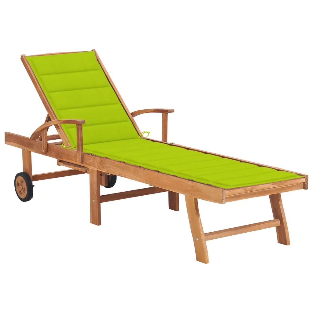 Lit de Soleil Teck Massif Terrasse Roulettes Coussin Vert Vif – ComfortXL Outdoor Living