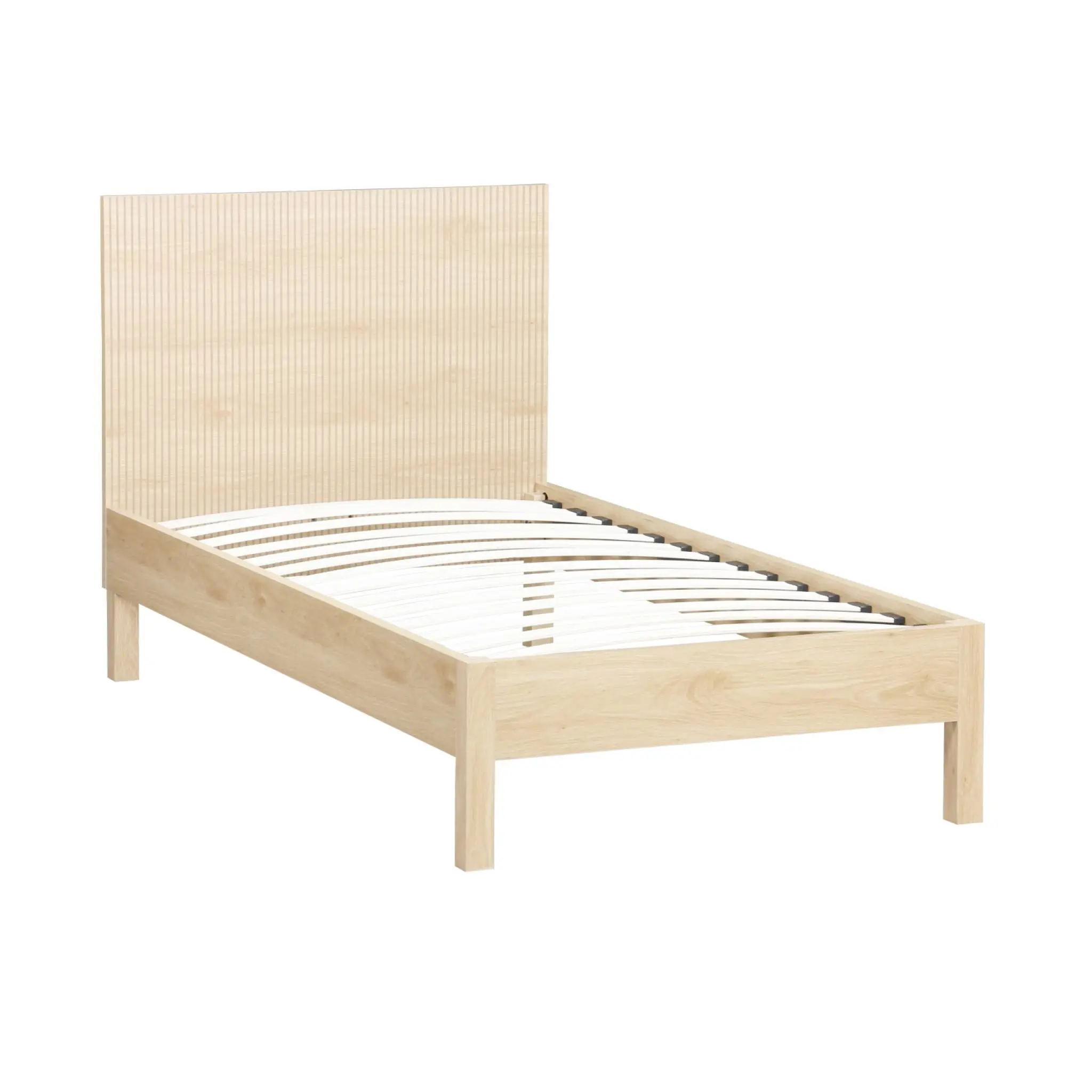 Lit avec sommier à lattes et tête de lit 90x190cm décor bois naturel – Linear | sweeek