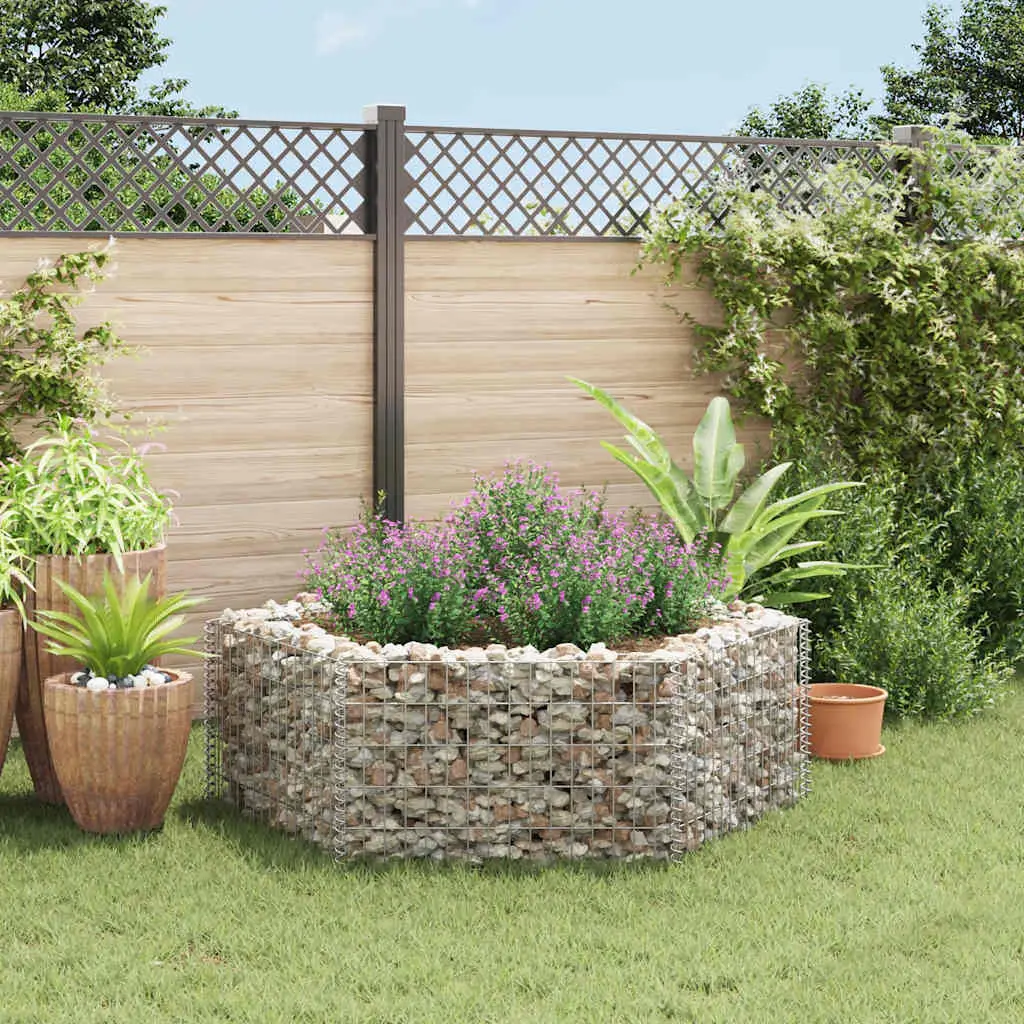 Lit surélevé à gabion acier argenté 160 x 140 x 50 cm – PANGIVO