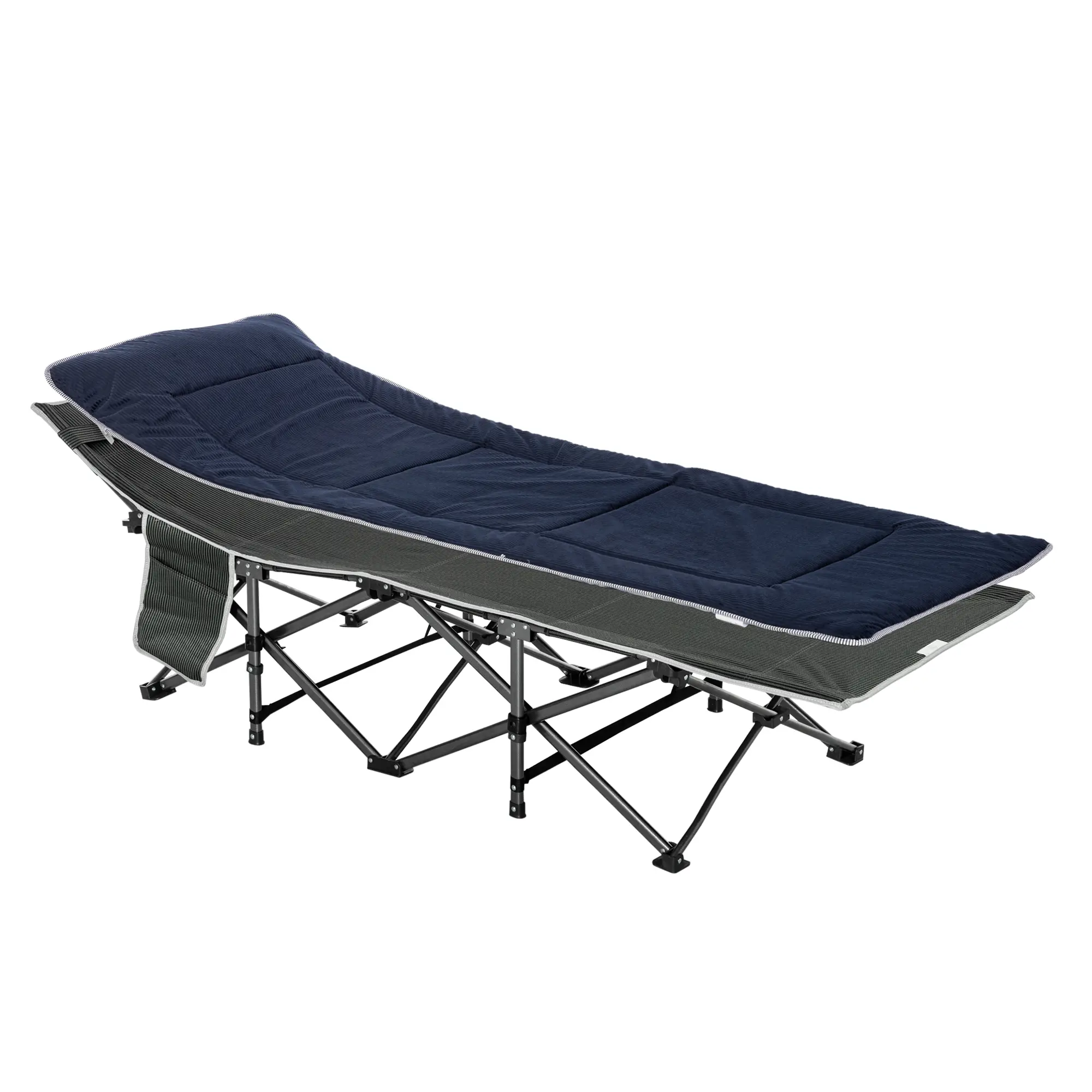 Lit de camping pliable polyester bleu foncé et gris 188 x 64.5 x 53 cm – PANGIVO