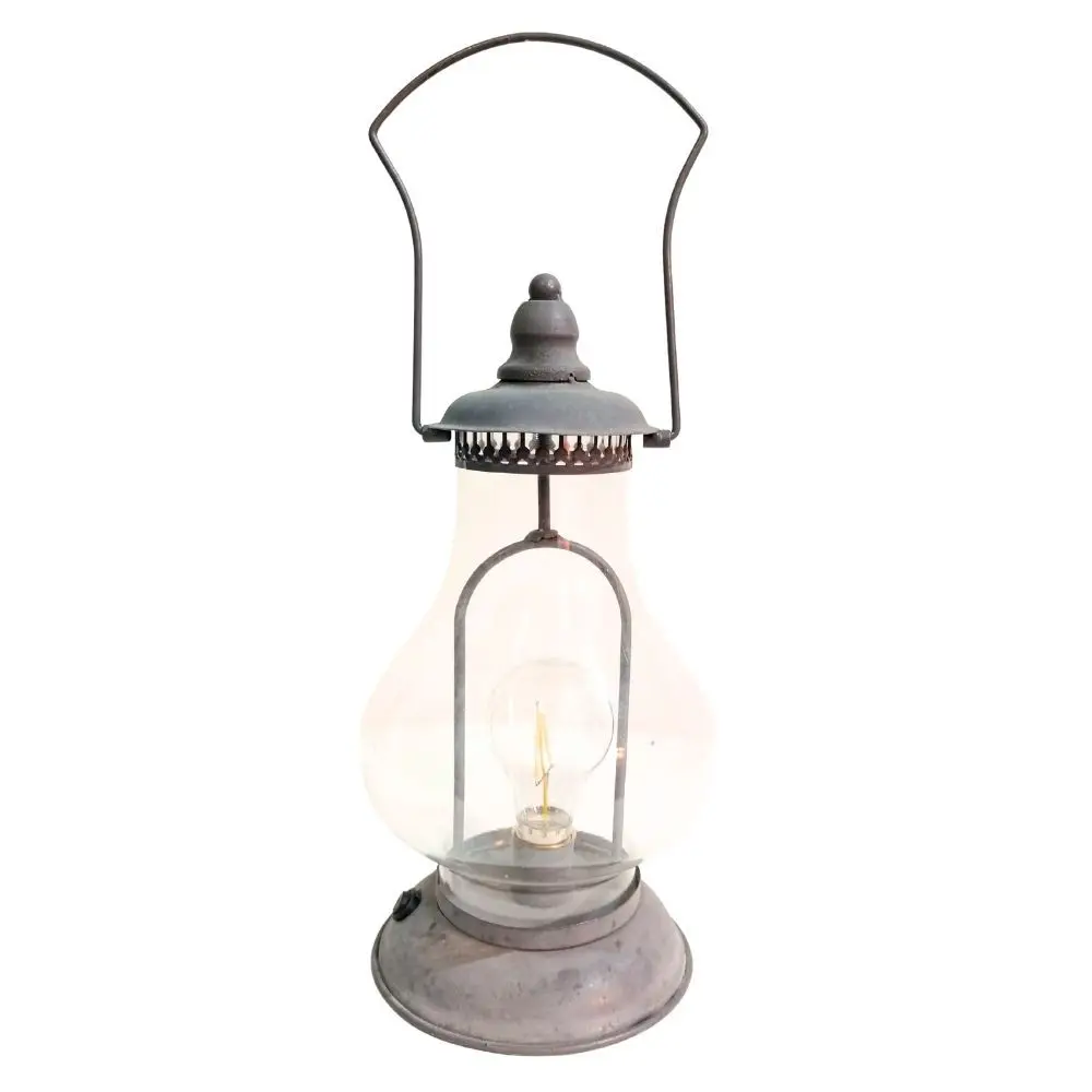 ~ Lanterne pétrole jardin à poser à piles ancienne métal gris Ø.16 x Ht.32 cm Chemin de campagne
