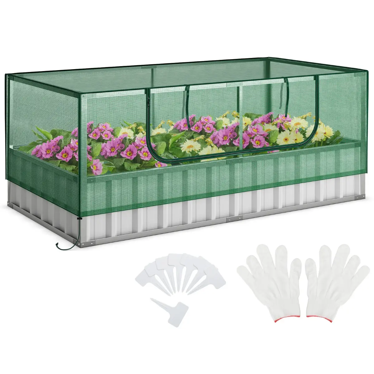 Lit de Jardin Surélevé Galvanisé avec Housse de Serre Kit de Jardinière Surélevée avec Porte