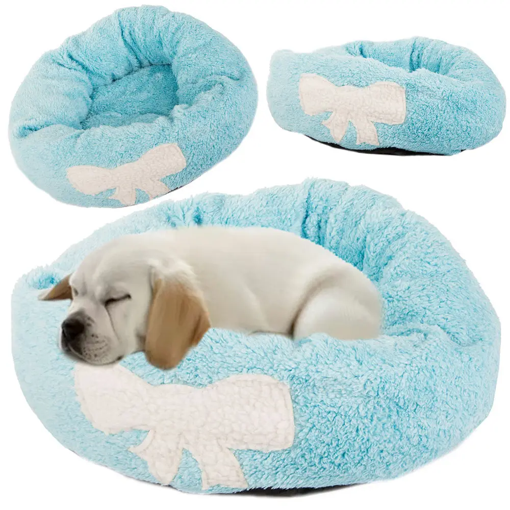 Lit de chien pelucheux coussin doux bleu 35cm