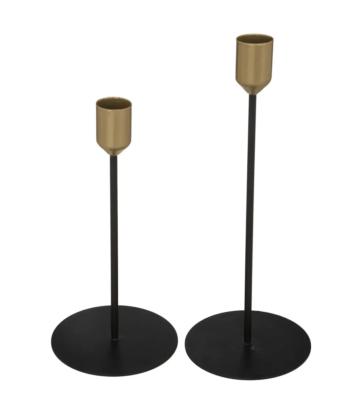 Lot de 2 Bougeoirs Chandeliers en Métal Noir et Doré