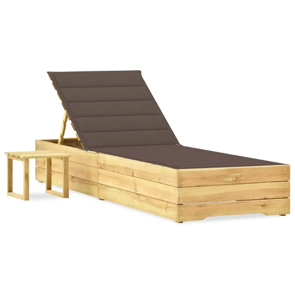 Lit de Relaxation Jardin Bois Table et Coussin Taupe Inclinable – ComfortXL Outdoor Living