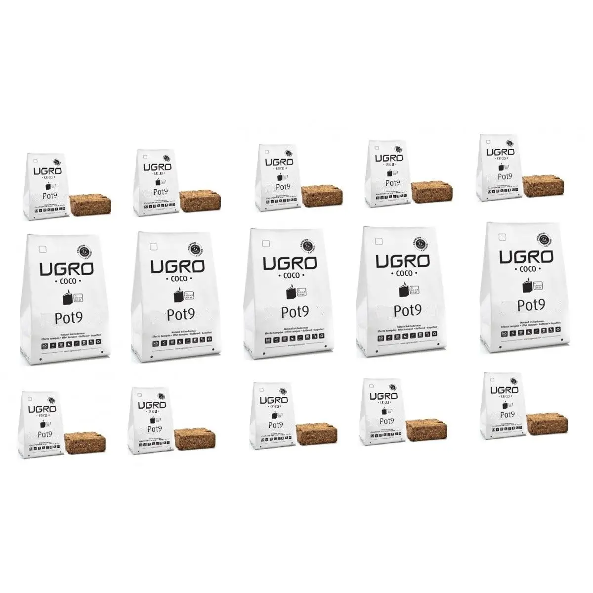 Lot de 15 pots UGRO coco 9 litres