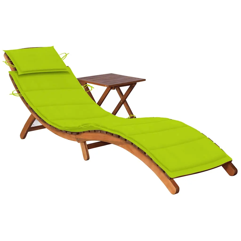 Lit de Détente Incurvé Acacia Table Pliante Coussin Vert Vif – ComfortXL Outdoor Living