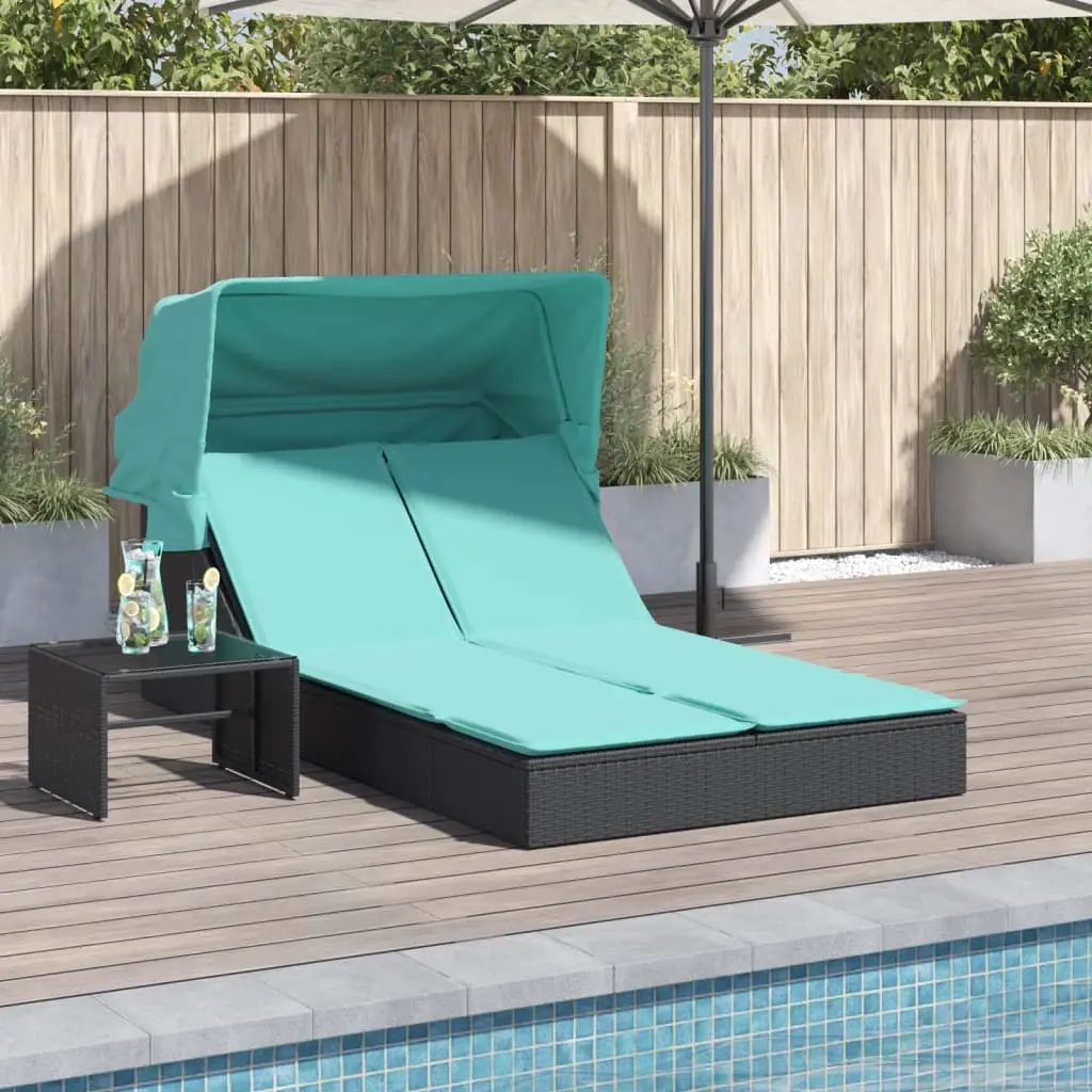 Lit Extérieur Double avec Toit Ouvrant Résine Tressée Patio Noir – ComfortXL Outdoor Living