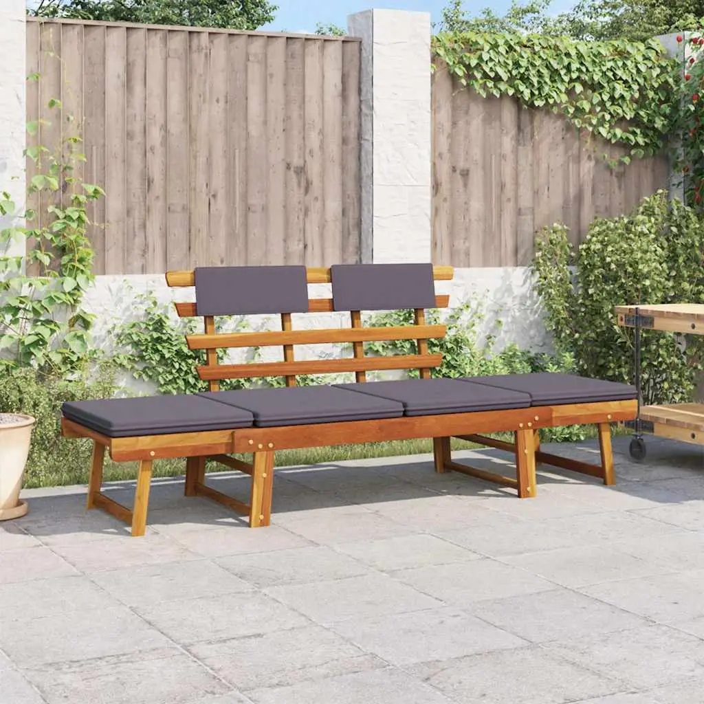 Lit de Jardin Convertible 2 en 1 Bois Acacia avec Coussins Gris Brun 190 cm – ComfortXL Outdoor Living