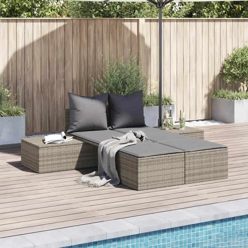 Lit de Jardin 2 Places Modulable Table Basse Résine Gris – ComfortXL Outdoor Living