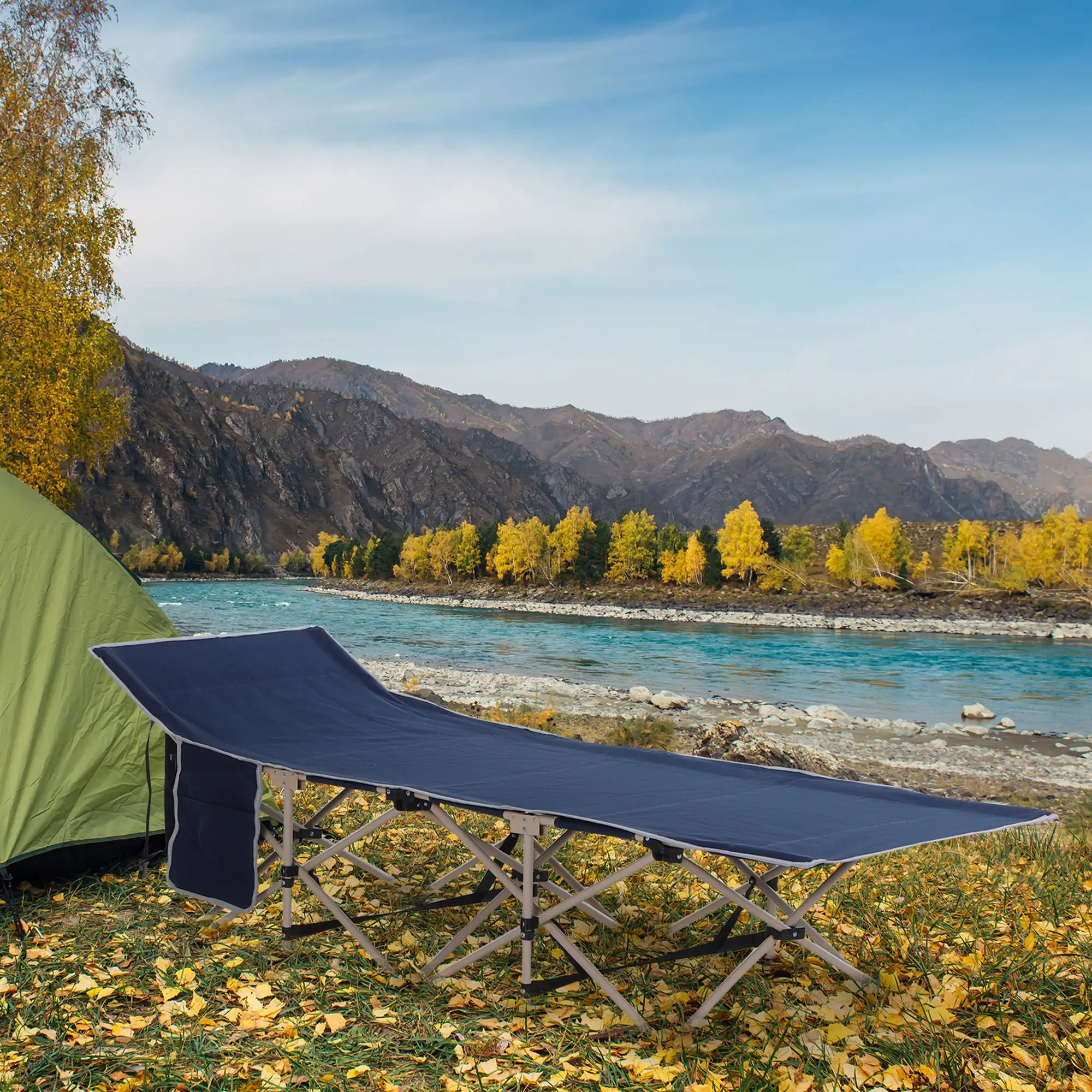 Lit de Camp Pliant Acier Oxford Camping Sac Inclus Bleu 190x68cm – ComfortXL Outdoor Living