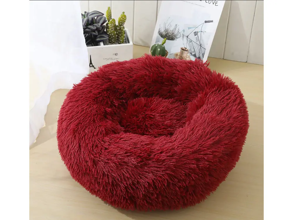 Lit en peluche pour chien doux 100cm bordeaux