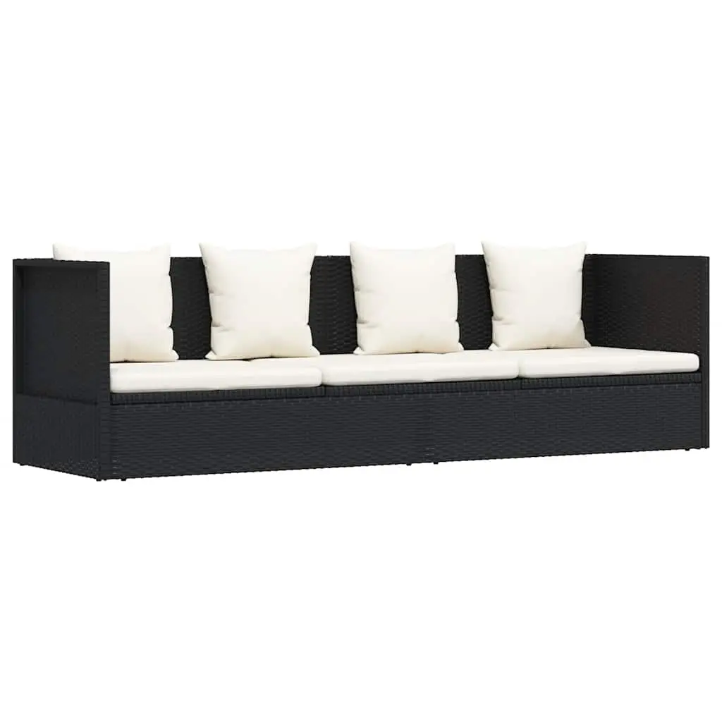 Lit de jardi | Transat | Bain de soleiln avec coussin et oreillers Résine tressée Noir
