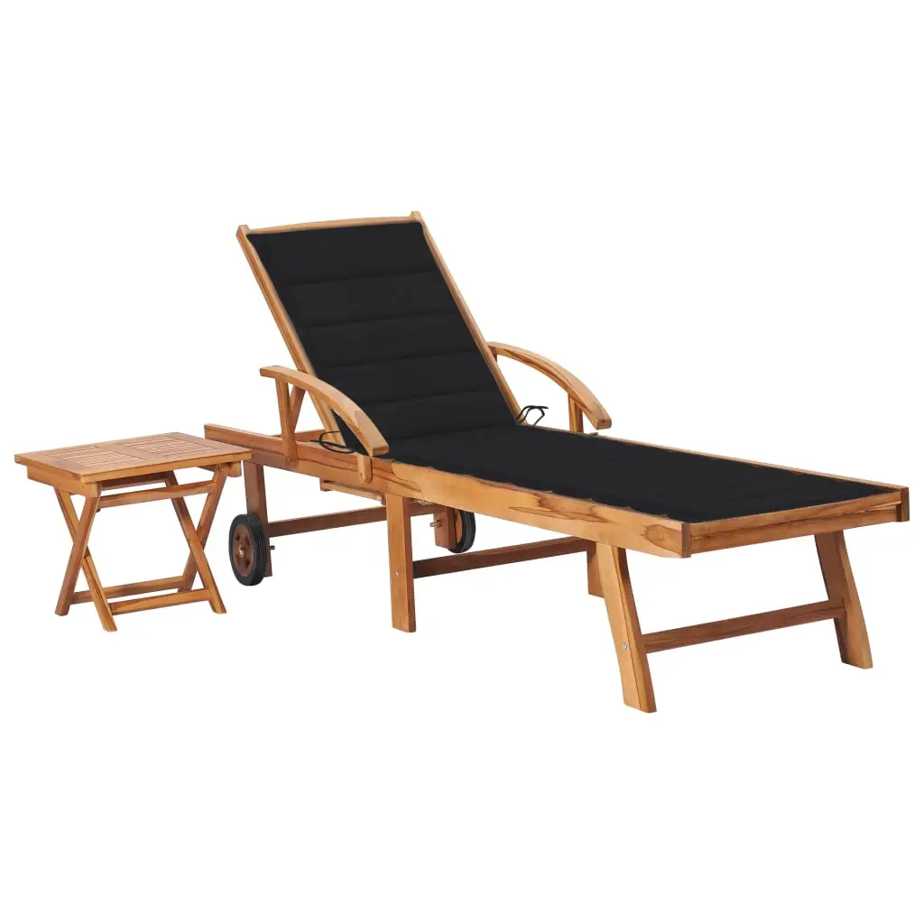 Lit de Soleil Teck Massif Table Coulissante Ajustable Coussin Noir – ComfortXL Outdoor Living