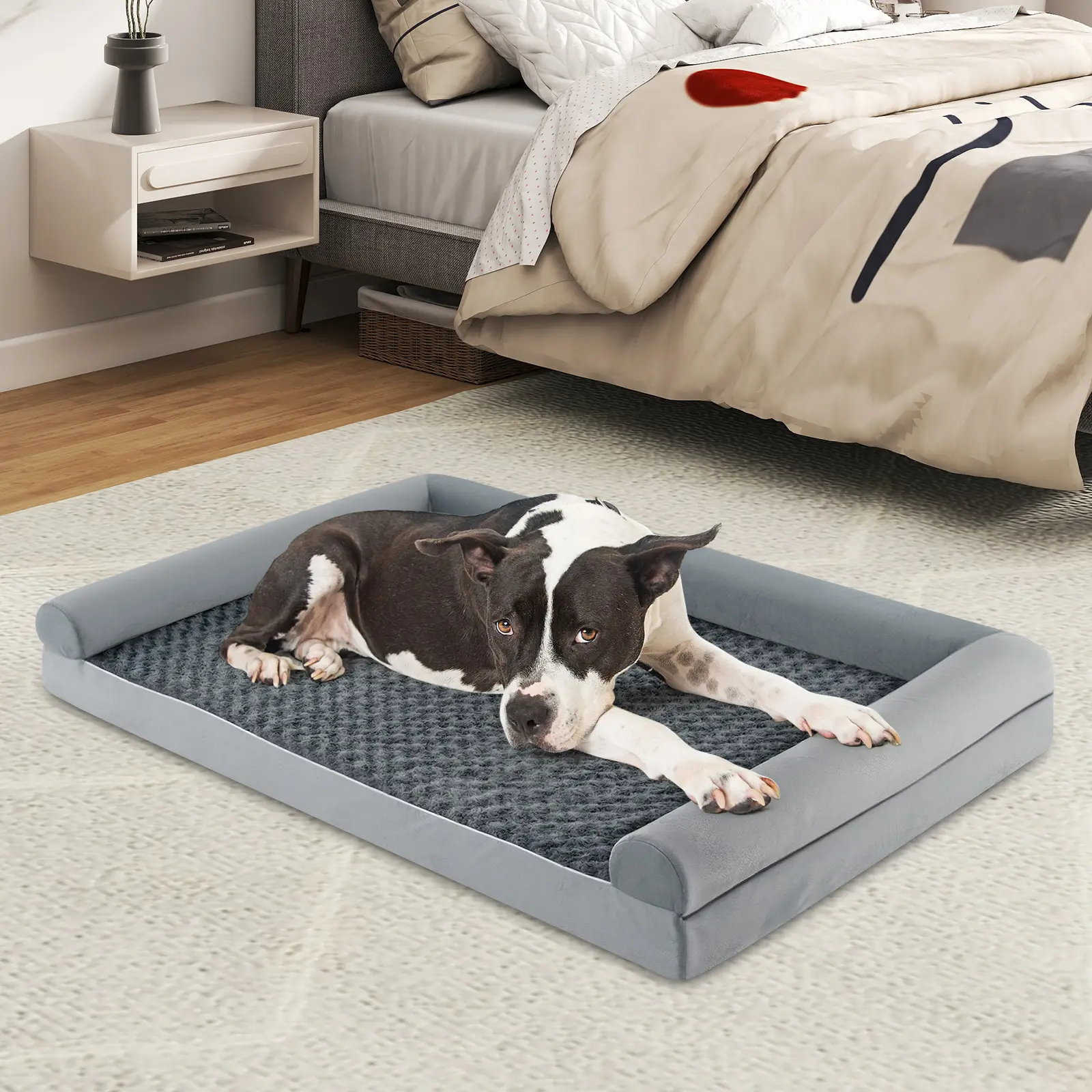Lit Orthopédique pour Chien, Grand Panier Chien, Coussin en Mousse en Forme d’Œuf, Housse Amovible et Lavable, 135 x 91 x 18 cm (XXL)