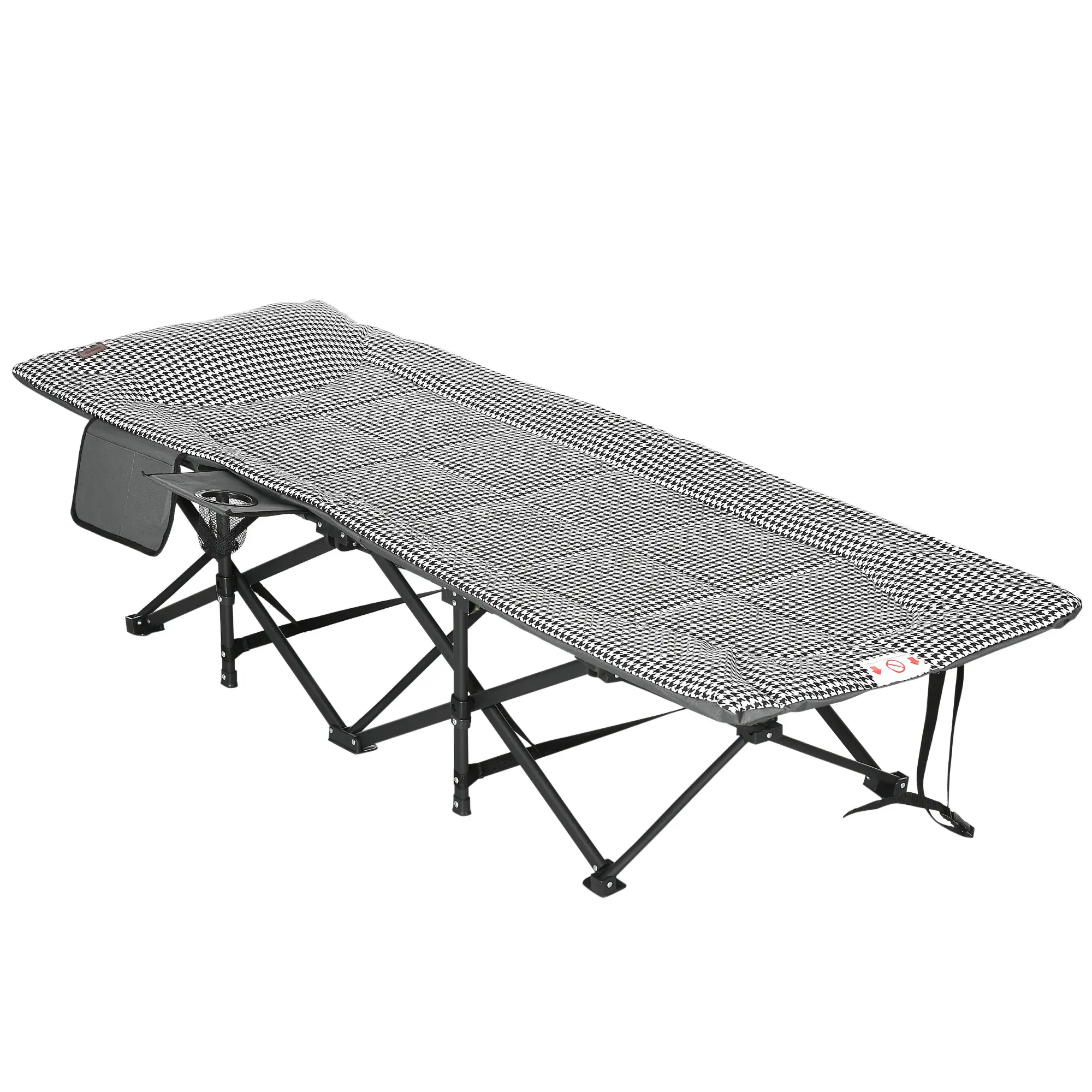Lit de camping pliable avec porte-gobelet et sac de transport, métal noir 68 x 186 x 48 cm, jusqu’à 120 kg – PANGIVO