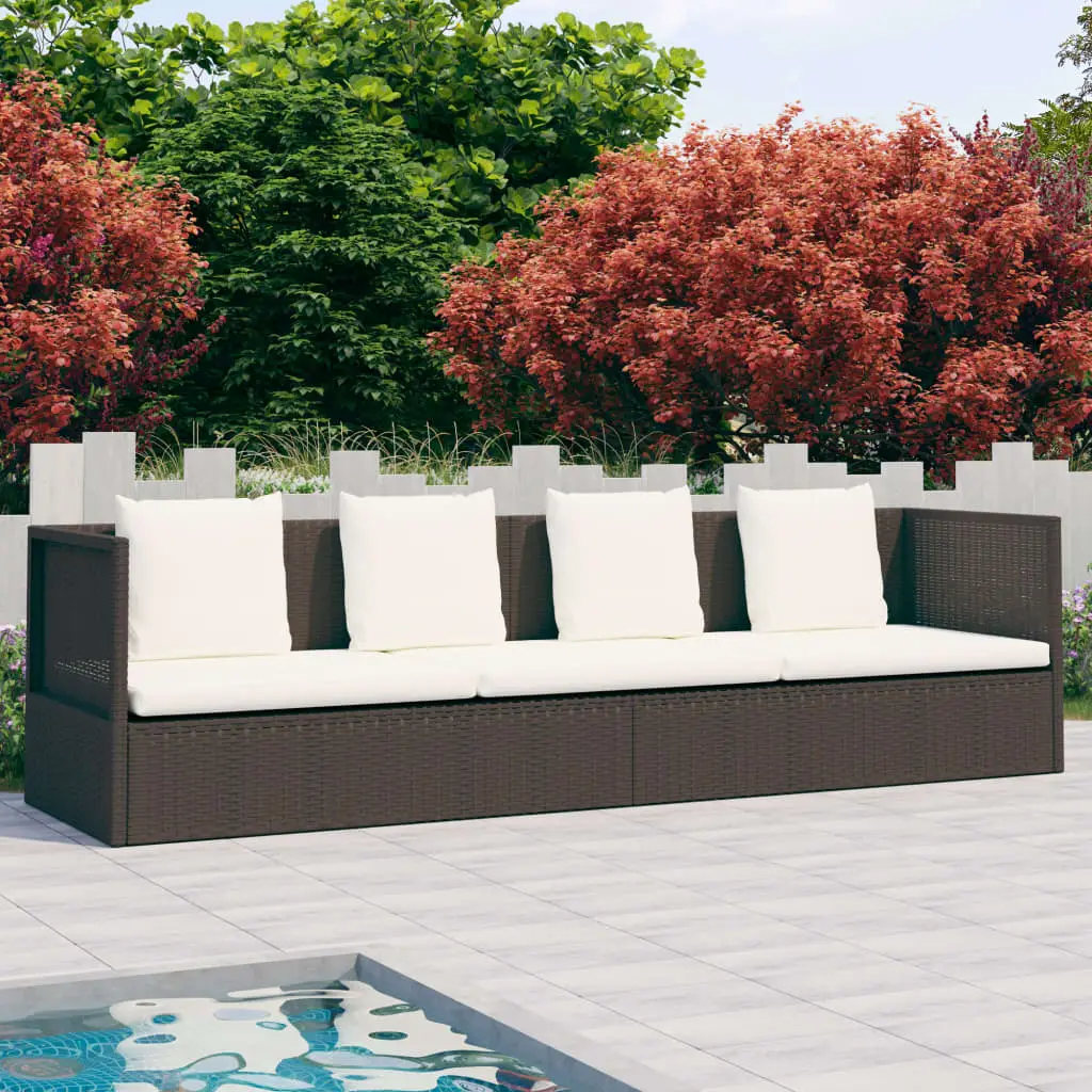 Lit de jardin avec coussin et oreillers Résine tressée Marron vidaXL 49392