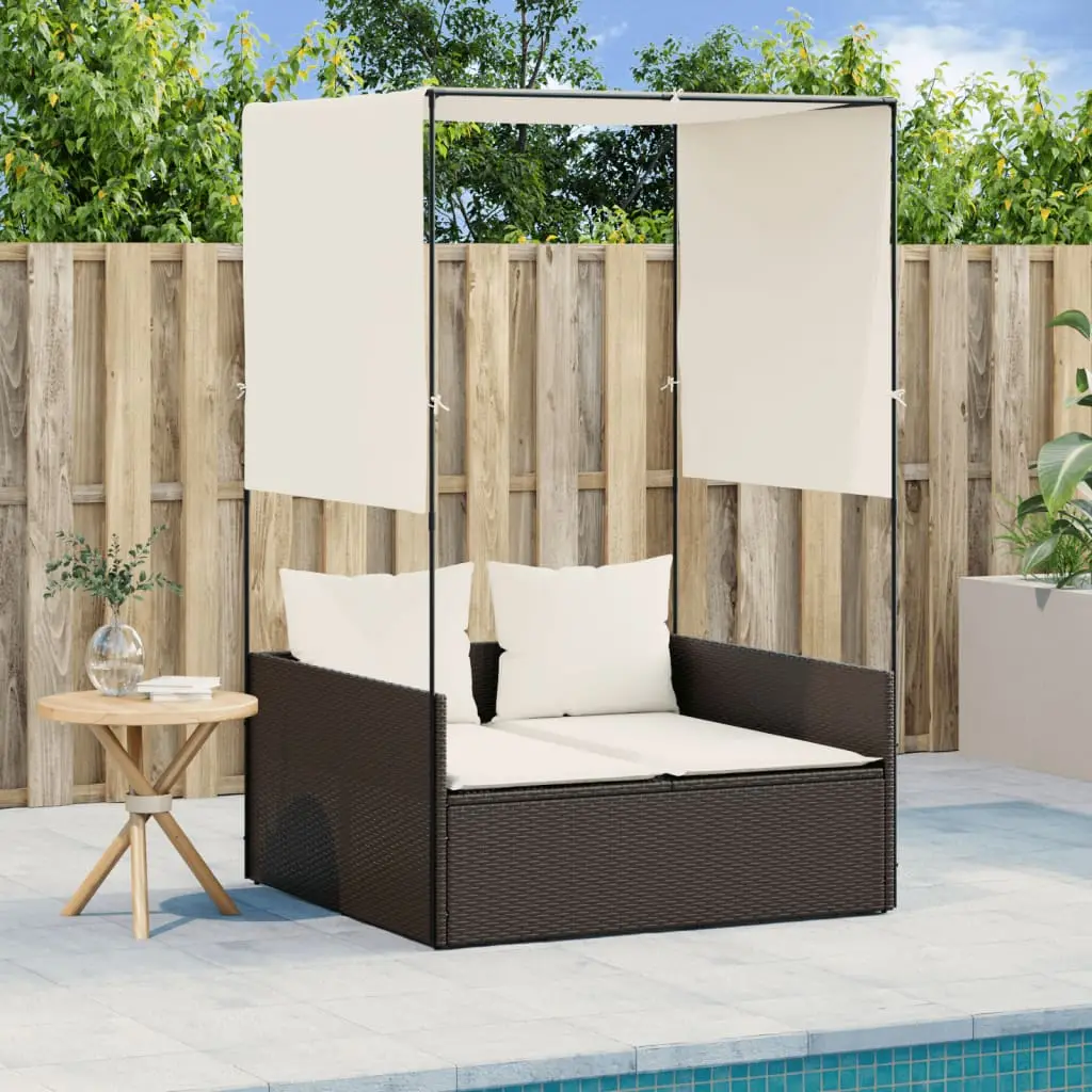 Lit de Jardin Double avec Auvent Résine Tressée Terrasse Marron – ComfortXL Outdoor Living