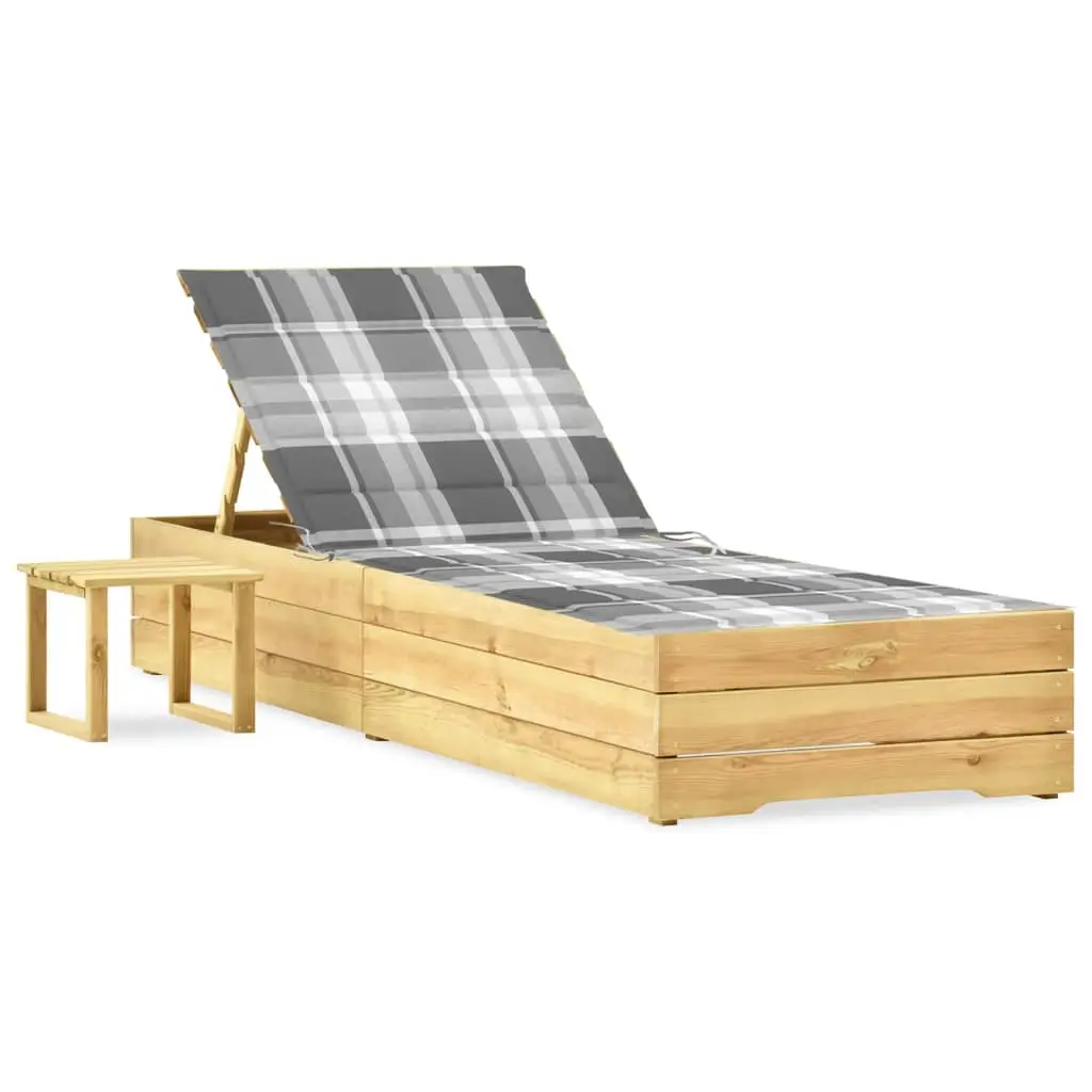 Lit de Jardin Bois avec Table et Coussin Carreaux Gris – ComfortXL Outdoor Living