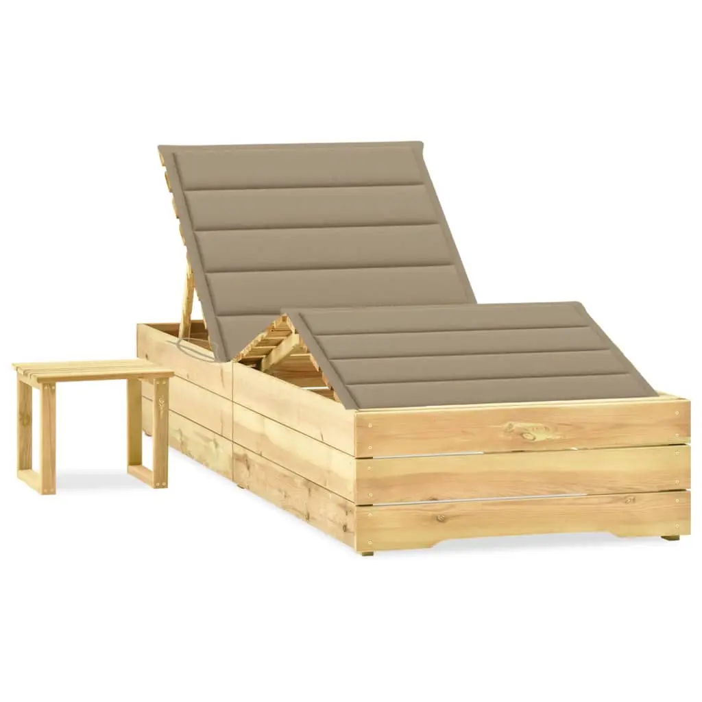Lit de Soleil Large Bois Massif Table et Coussin Beige – ComfortXL Outdoor Living