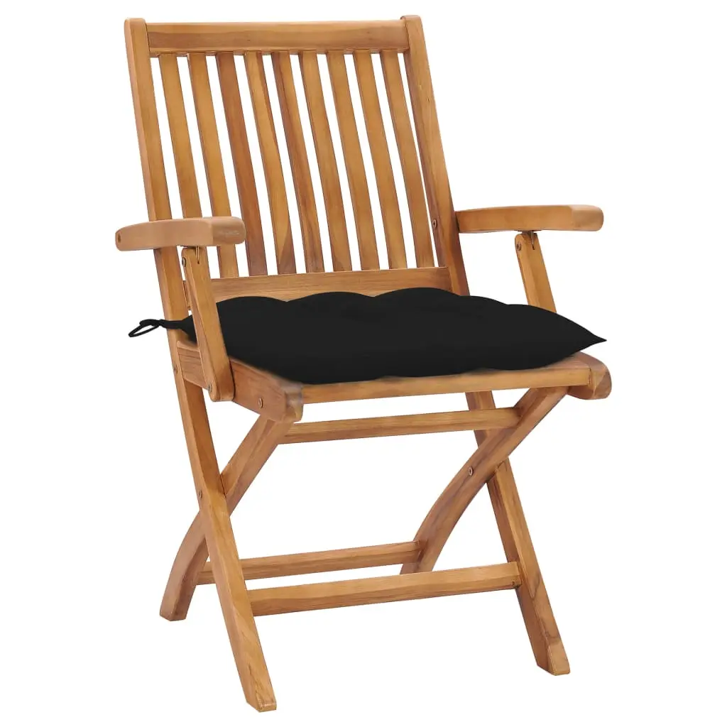 Lot de 2 Chaises de jardin | Chaise d’extérieur et coussins noir Bois de teck massif