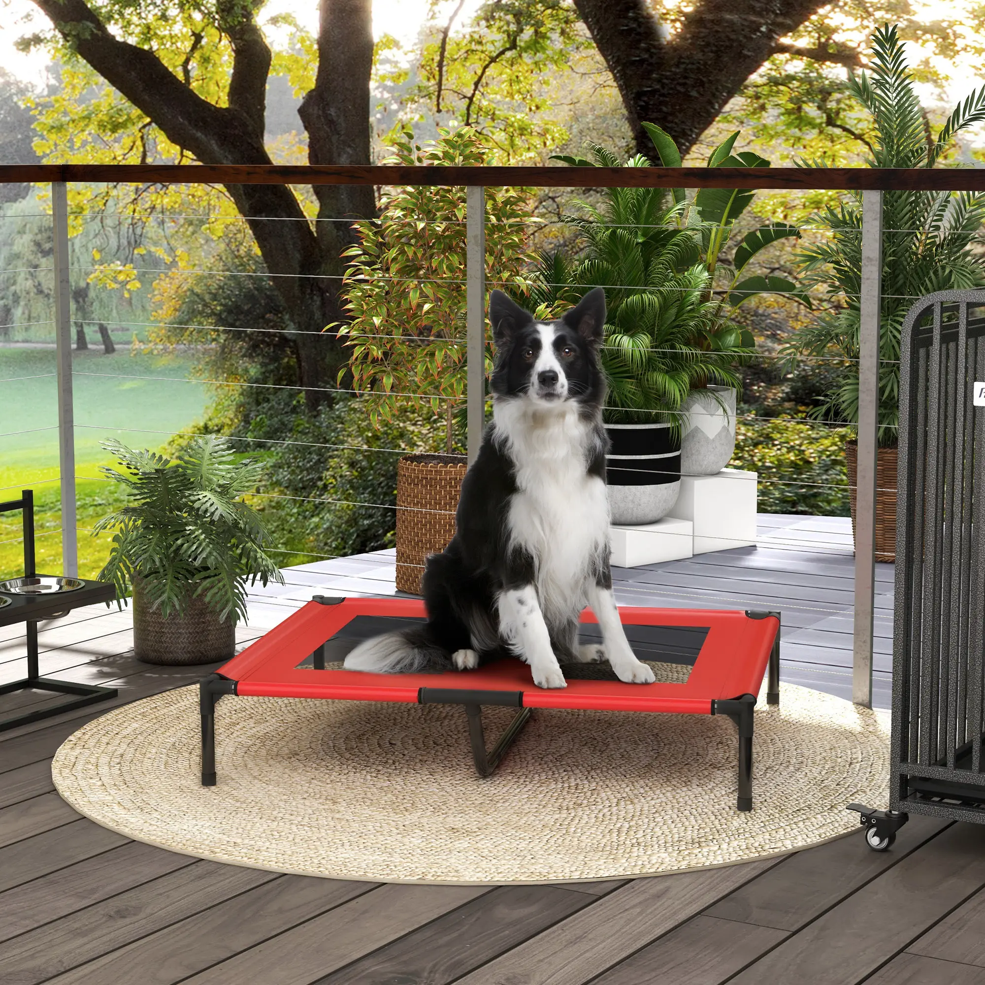 Lit Chien Surélevé Tissu Oxford Respirant Jardin Camping 92x76cm Rouge – ComfortXL Pet Living