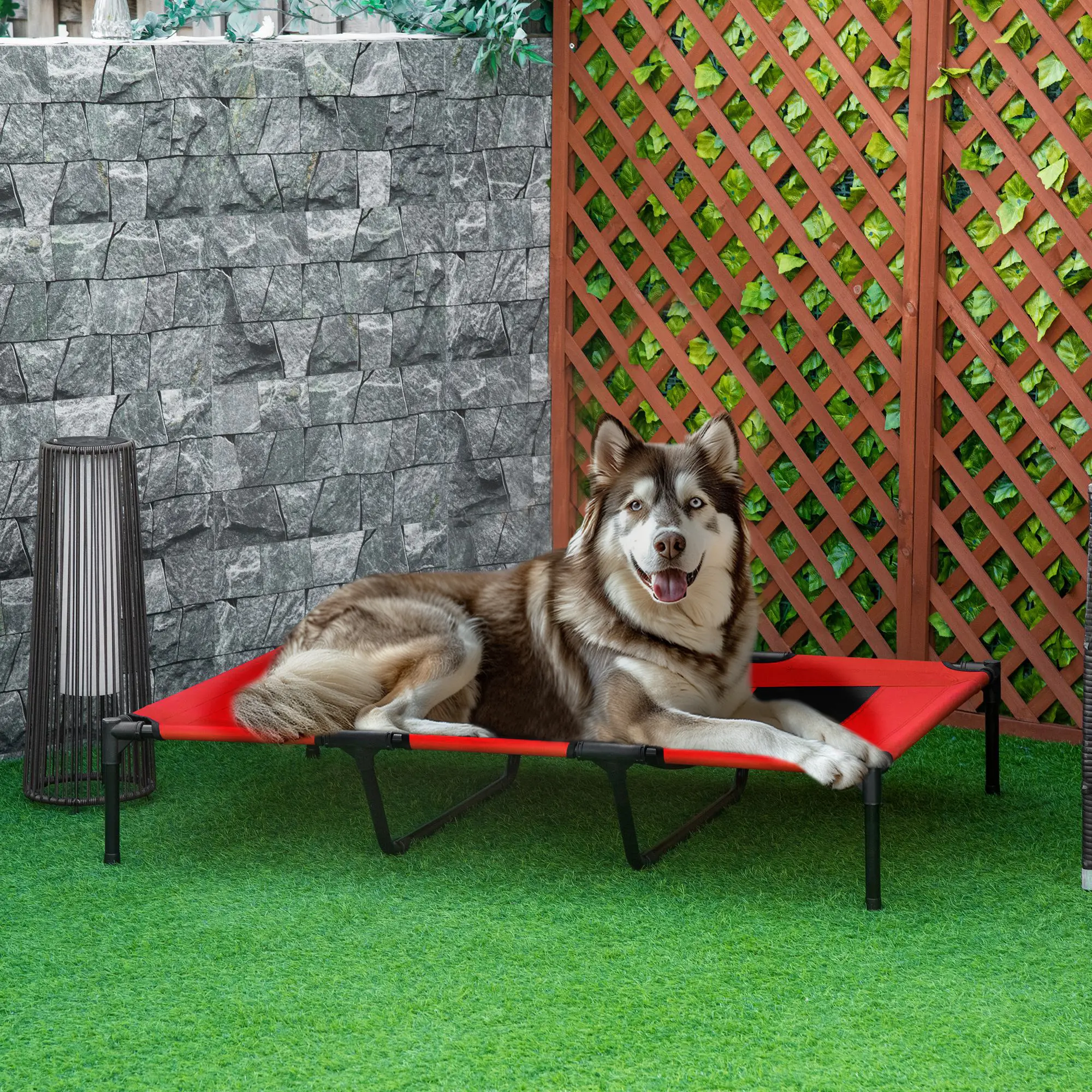 Lit de Camp Chien Surélevé Métal Oxford Intérieur Extérieur Respirant XL Rouge – ComfortXL Pet Living