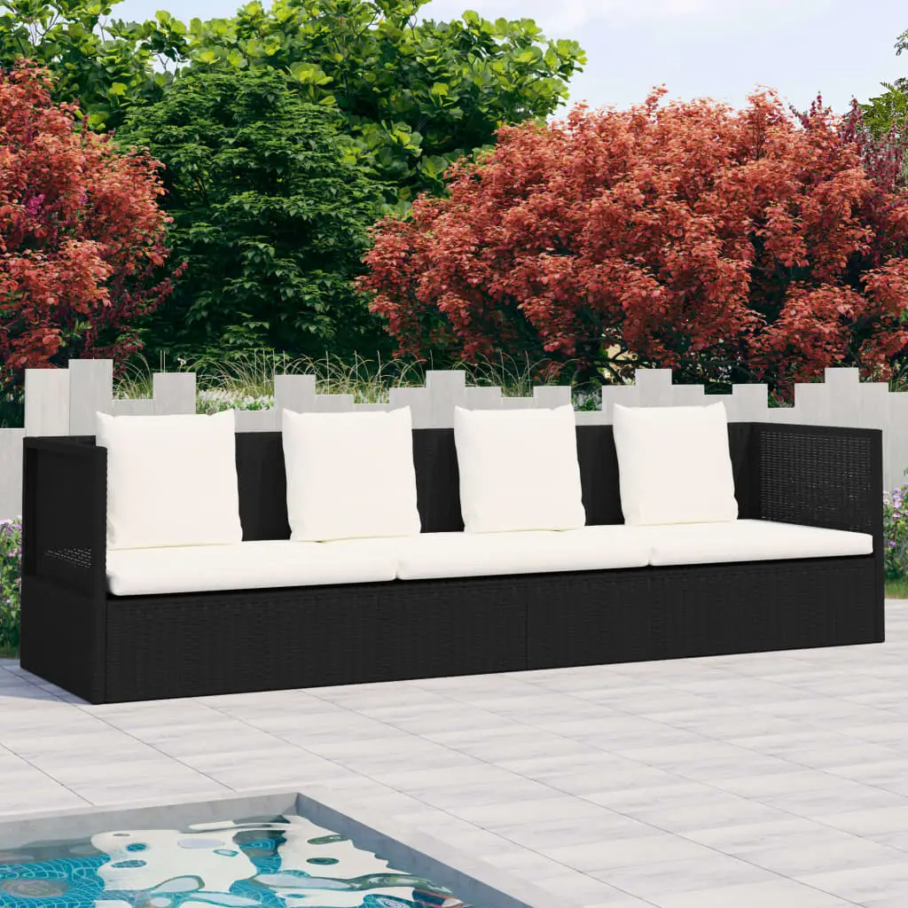Lit de Jardin Double Rotin Coussins Noir – ComfortXL Outdoor Living