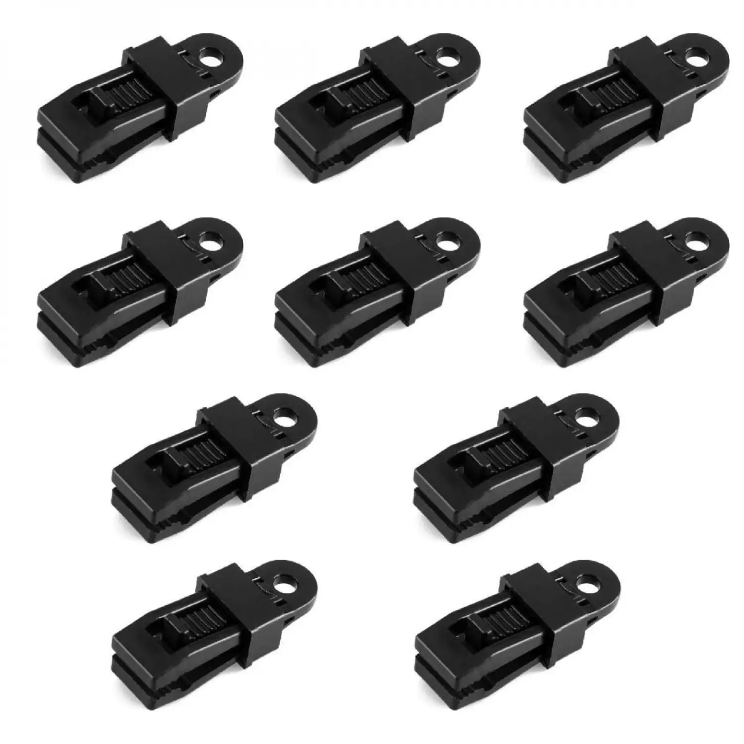 Lot de 10 pinces à tendre, clips pour bâches ou toiles – Noir – Linxor