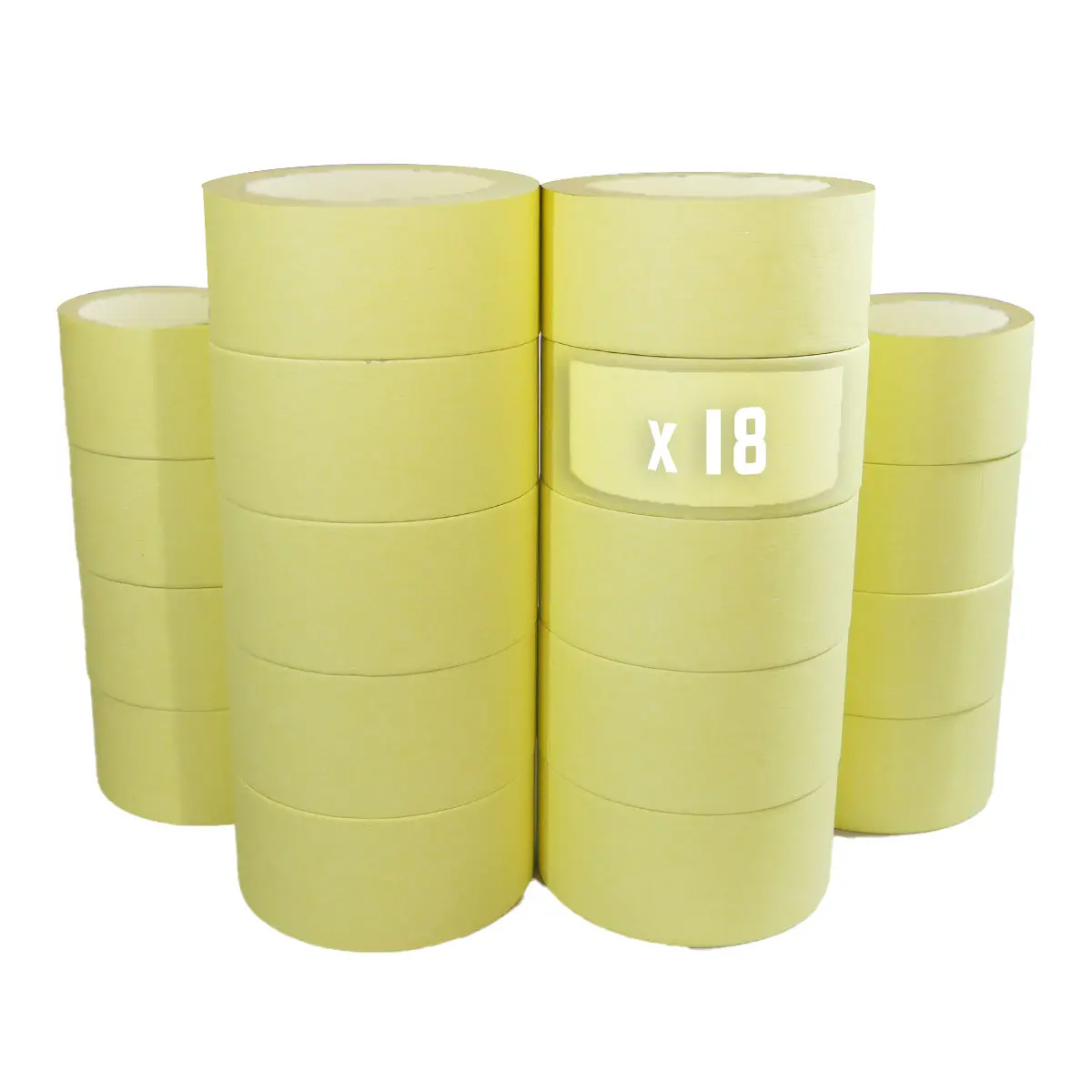 Lot de 18 Rubans de masquage 50 mm x 50 m jusqu’à 80° – Adhésif de masquage jaune pour la peinture TECPLAST