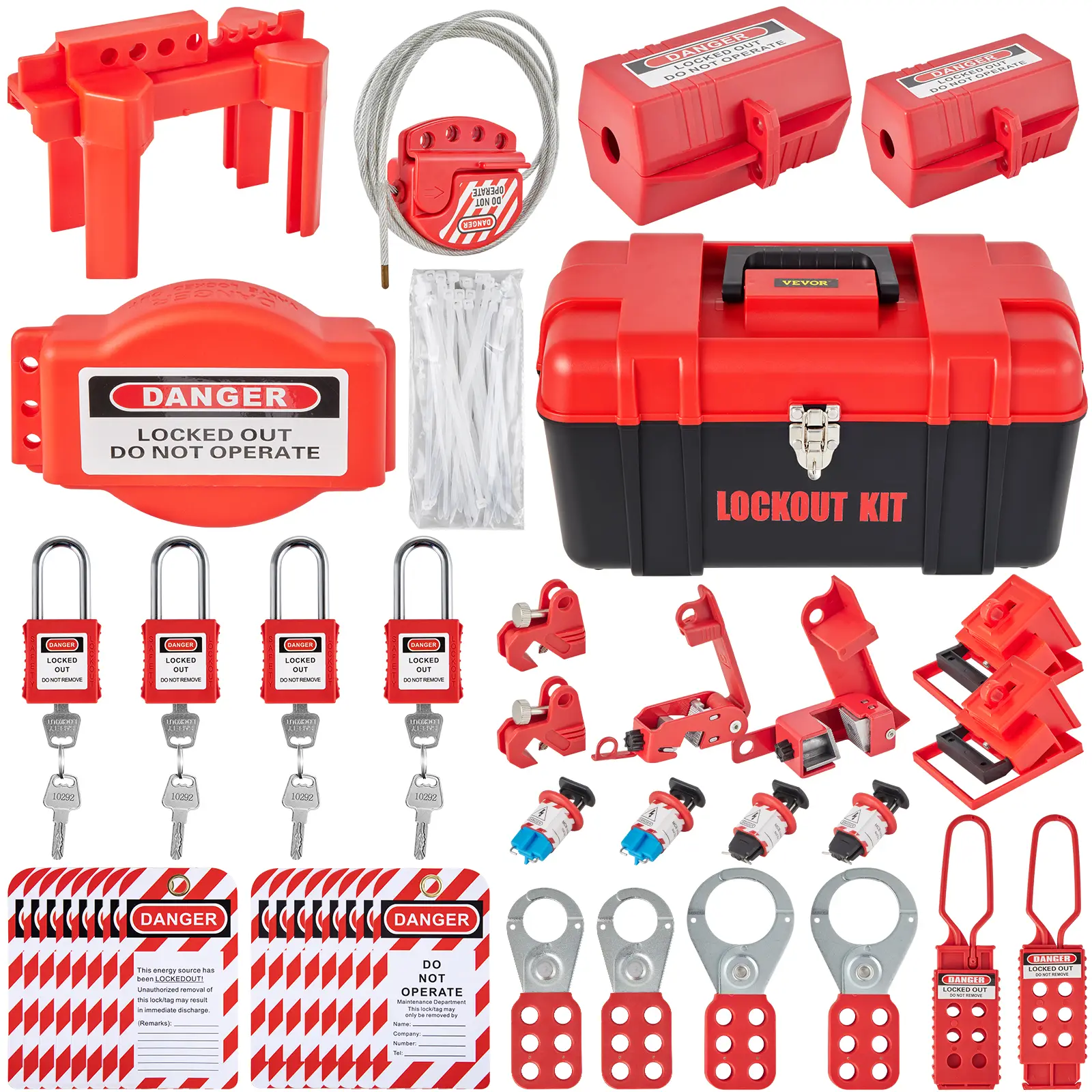 VEVOR Kit étiquetage verrouillage 42 pièces, station cadenas, sécurité électrique. LOTO.