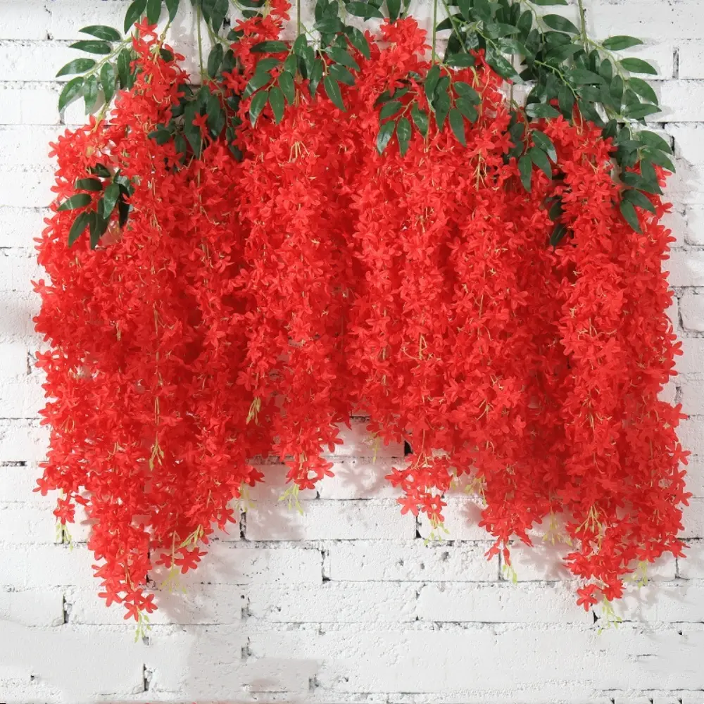 Lot de 12 Rotins de Glycine et Violet Artificiels Rouge – Décoration Plafond Mariage Élégante – Lytech