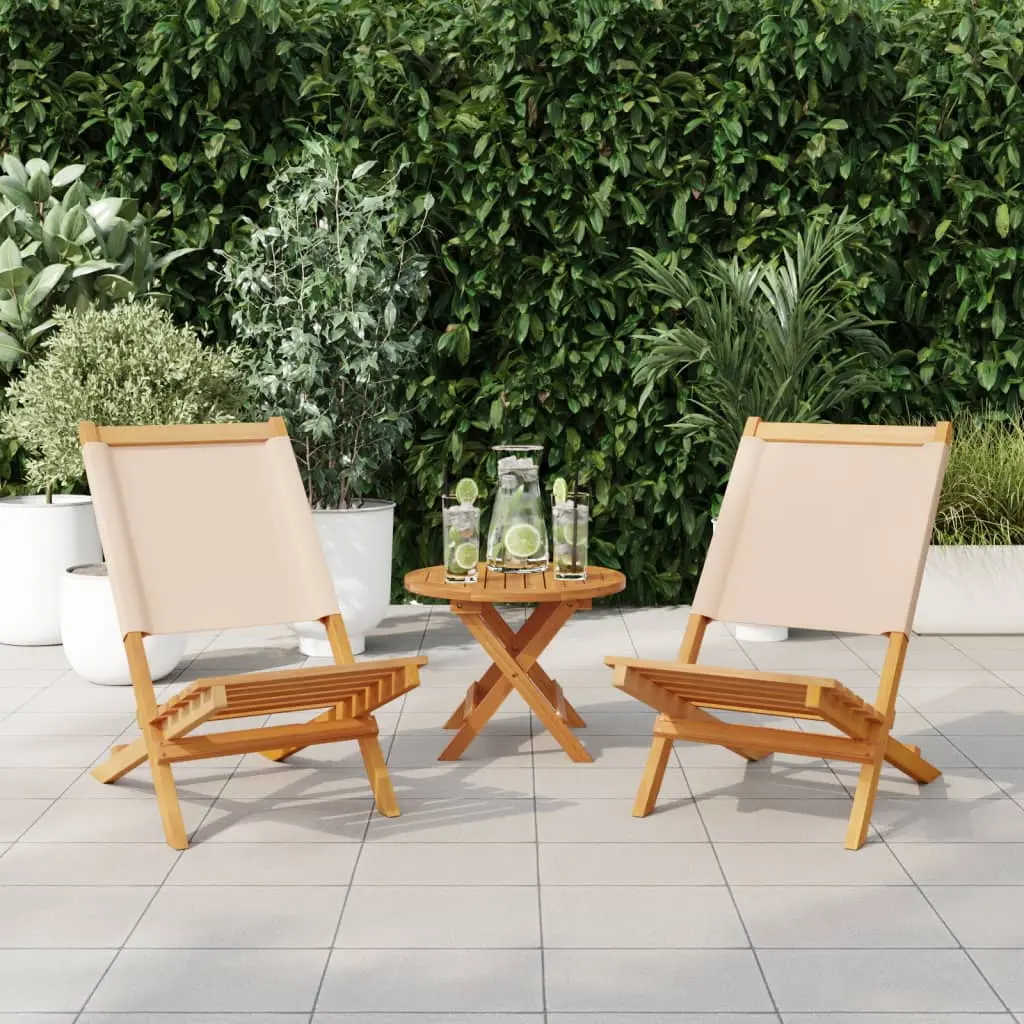 Lot de 2 Chaises de jardin | Chaise d’extérieur beige bois d’acacia massif et tissu