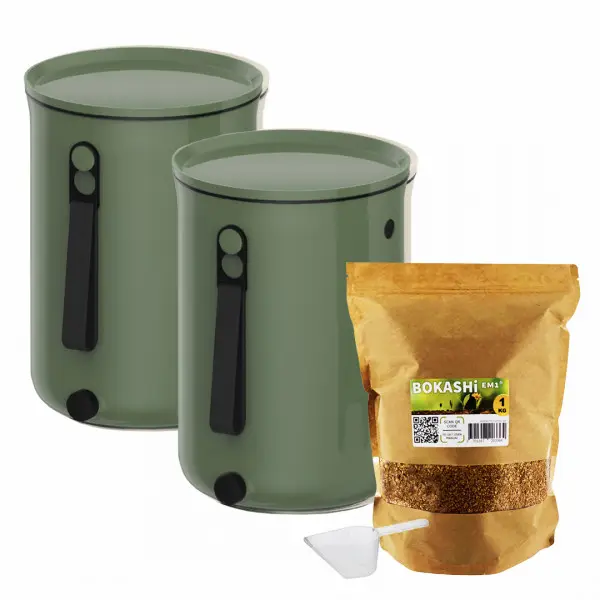 Lot de 2 Bokashi Organko 2 Olive (9,6L) + 1 kg d’Activateur EM-1