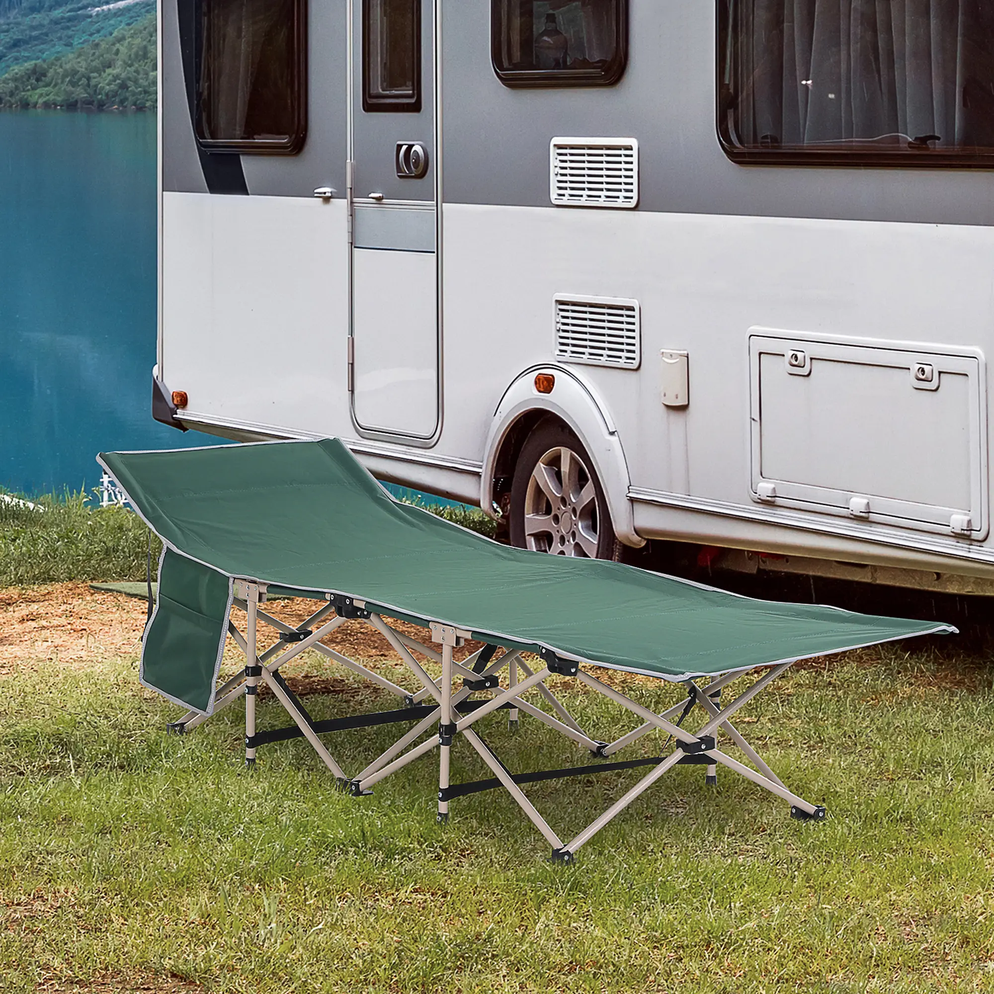 Lit de Camp Pliant Acier Oxford Camping Jardin Transportable 190x68cm Vert – ComfortXL Outdoor Living