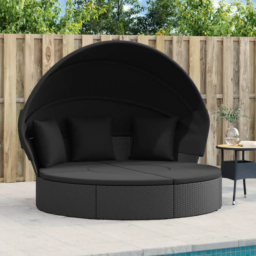 Lit de repos d’extérieur avec auvent et coussins résine tressée vidaXL 362255