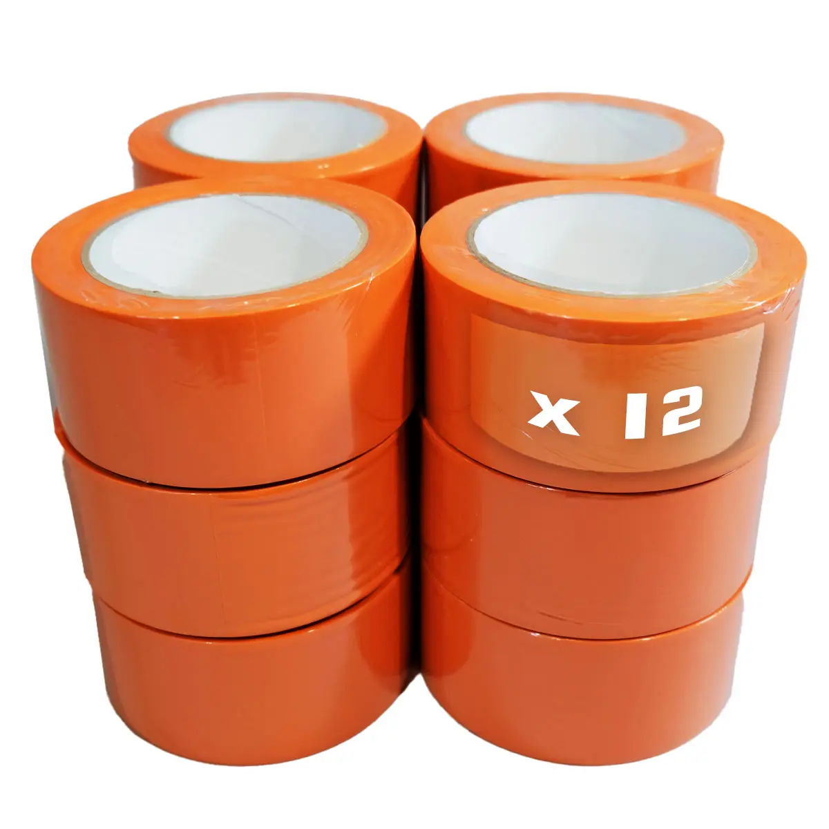 Lot de 12 Rubans adhésifs PVC orange bâtiment 50 mm x 33 m – Rouleau adhésif de chantier orange TECPLAST