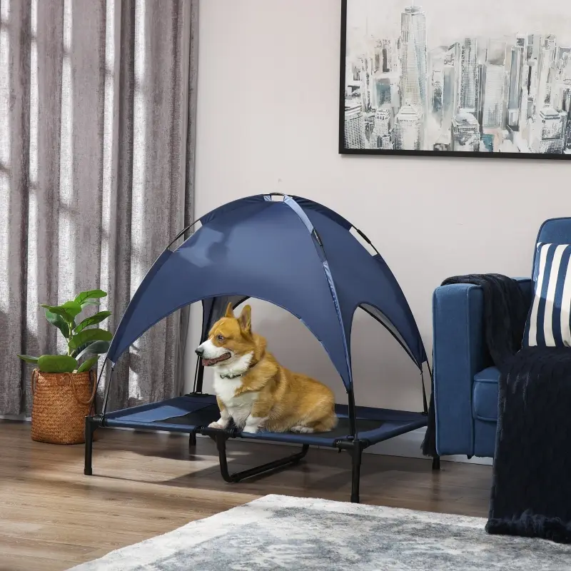 Lit Chien Surélevé Toit Acier Oxford Jardin Pliable 92x76cm Bleu – ComfortXL Pet Living