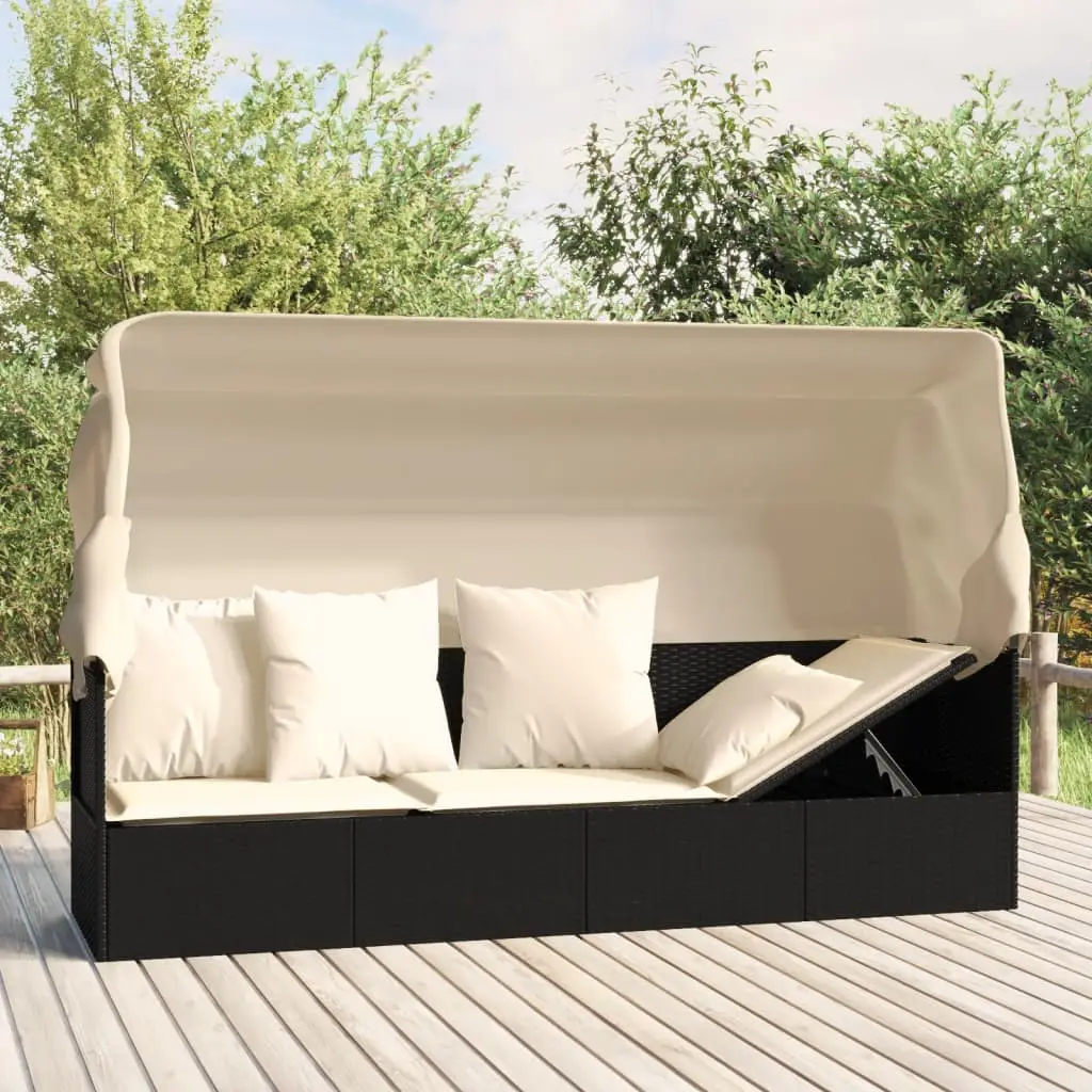 Lit de Repos à Baldaquin Toit Pliable Résine Tressée Noire Ombrage Noir – ComfortXL Outdoor Living