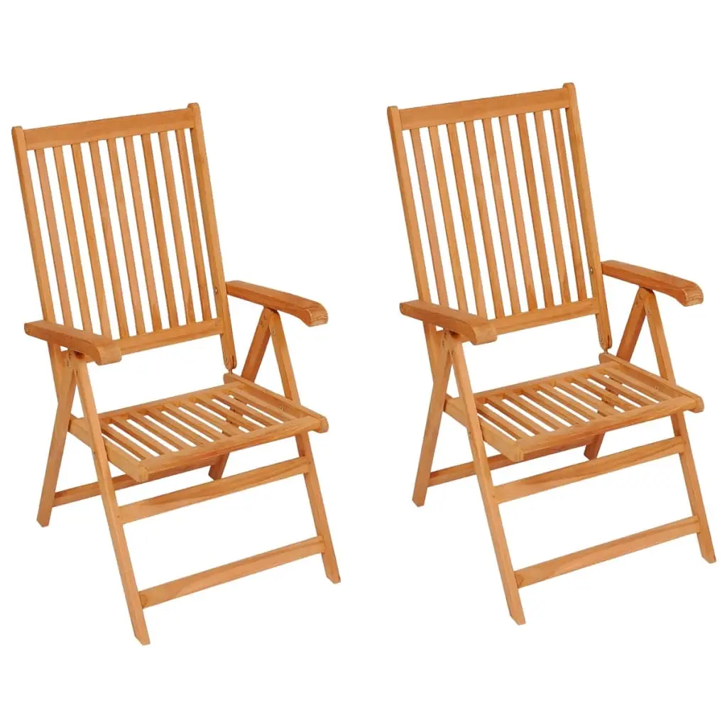 Lot de 2 Chaises de jardin | Chaise d’extérieur et coussins vert Bois de teck massif