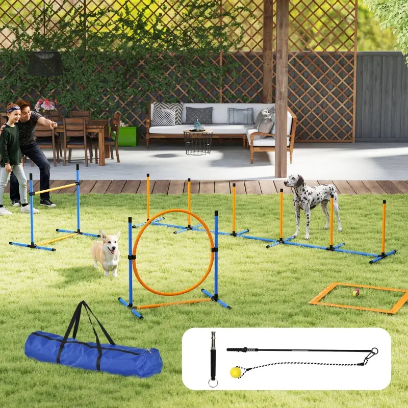 Kit Agility Chien 7 Pièces Plastique Entraînement Extérieur Hauteur Réglable Bleu – ComfortXL Outdoor Living