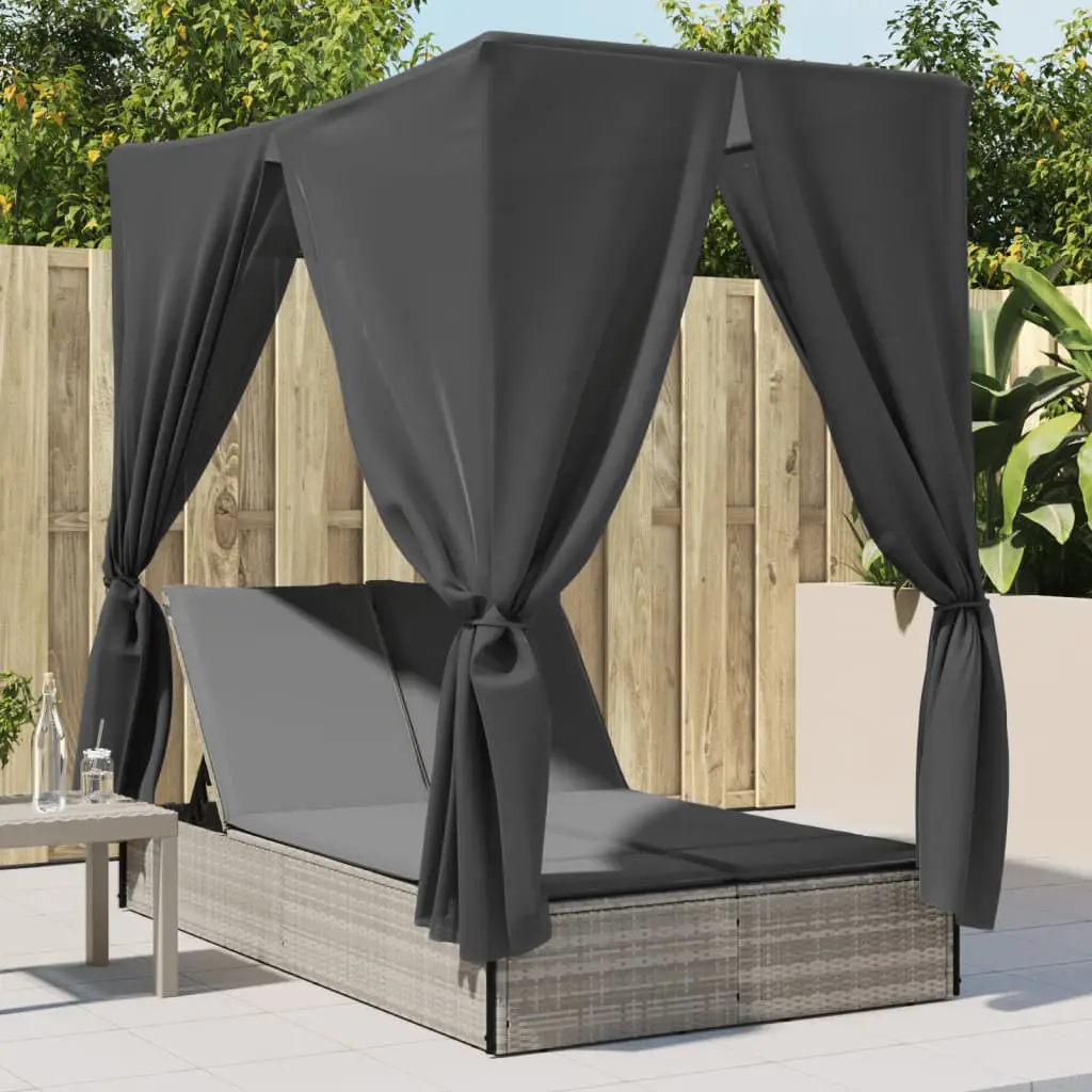 Lit Extérieur Double Poly Rotin Toit Rideaux Terrasse Gris Clair – ComfortXL Outdoor Living
